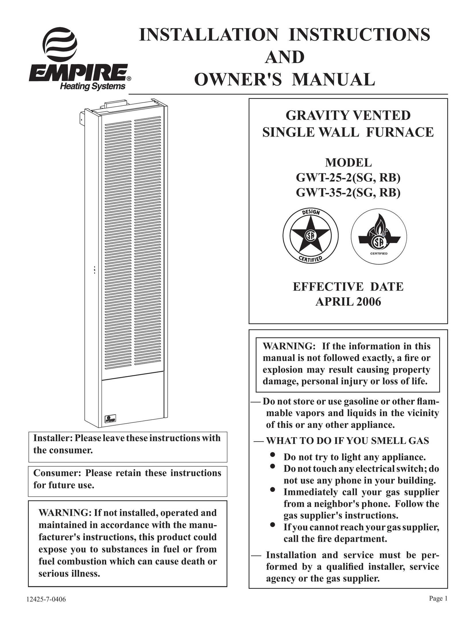 Empire Products GWT-25-2 Furnace User Manual