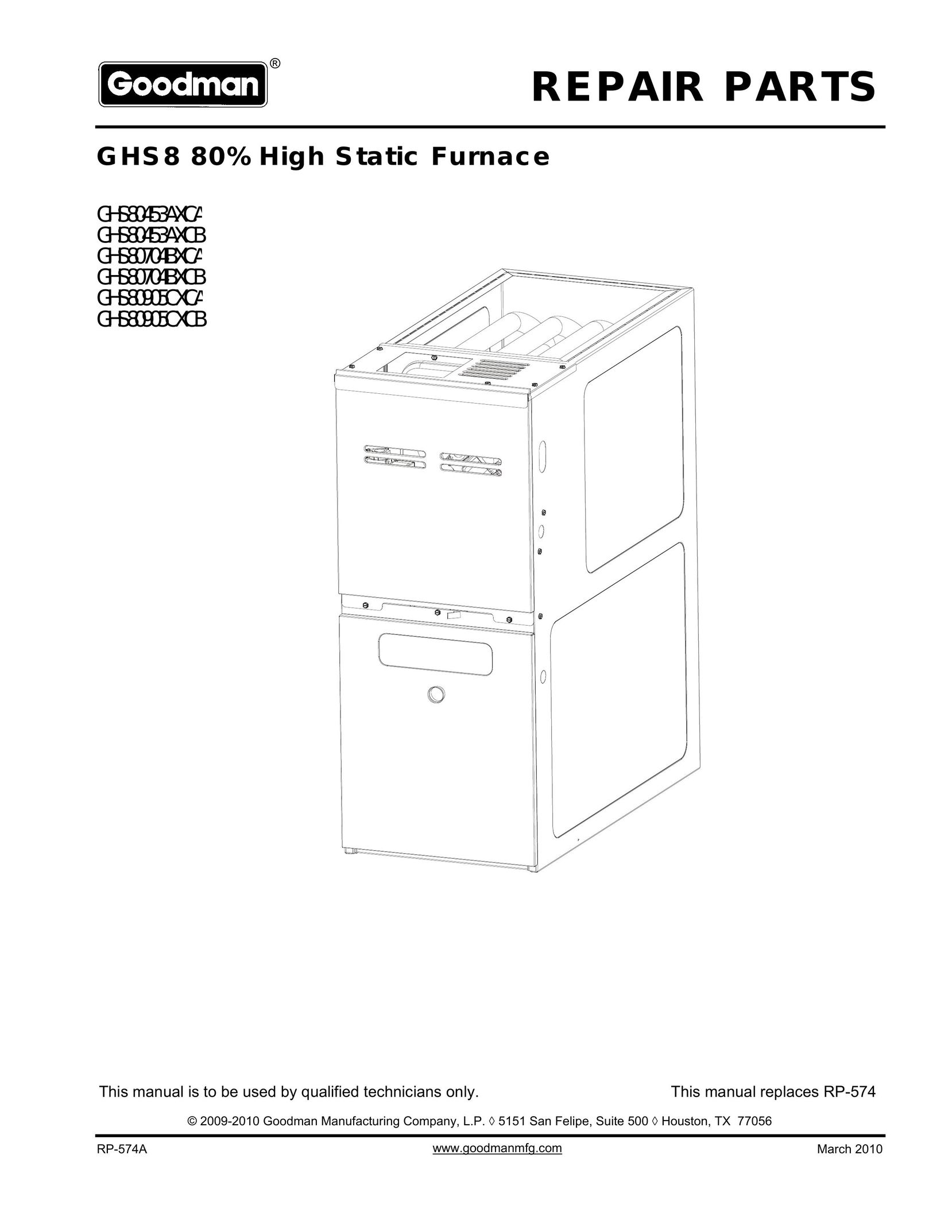 Goodman Mfg GHS80453AXCA Furnace User Manual