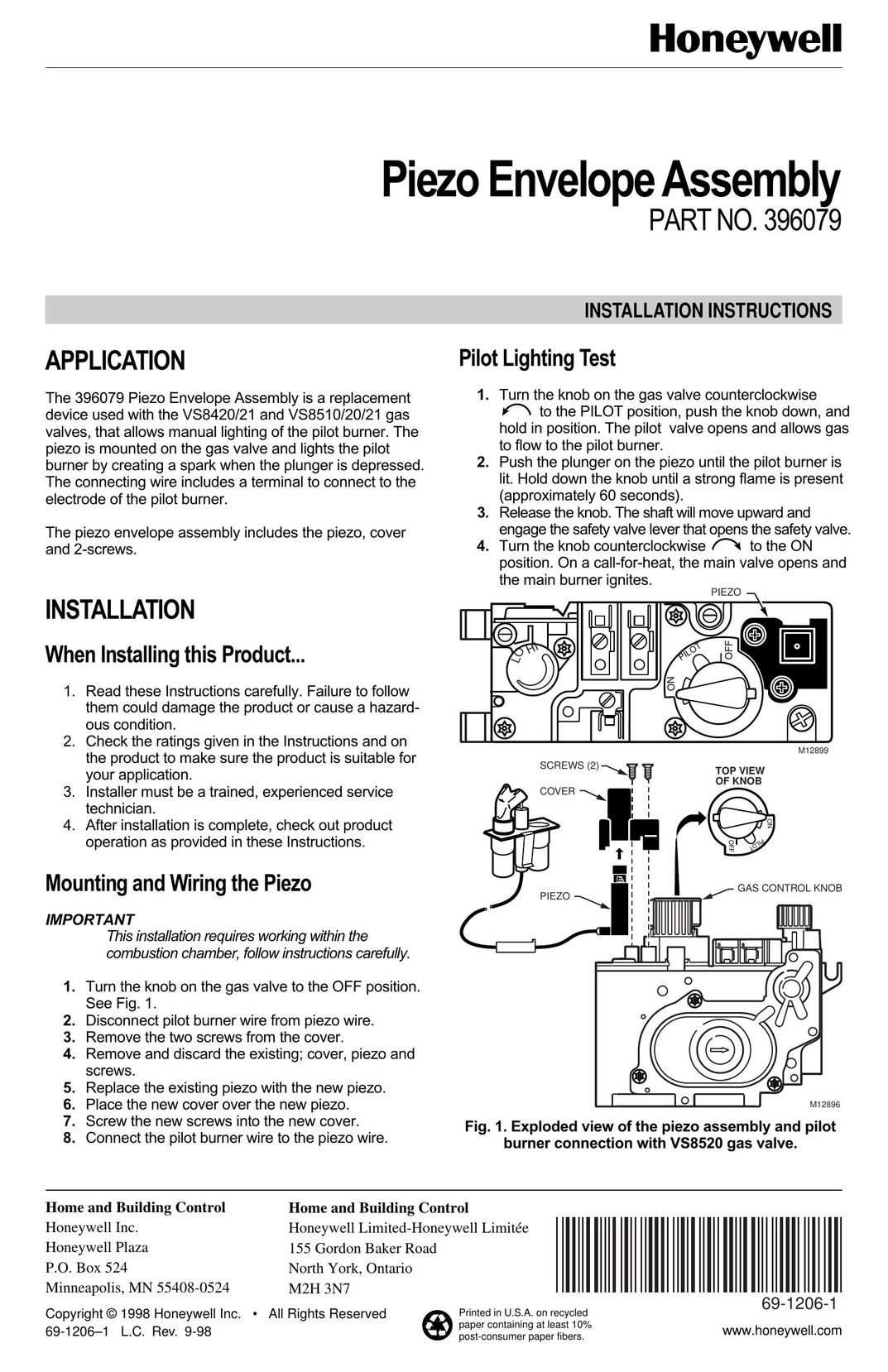 Honeywell 396079 Furnace User Manual