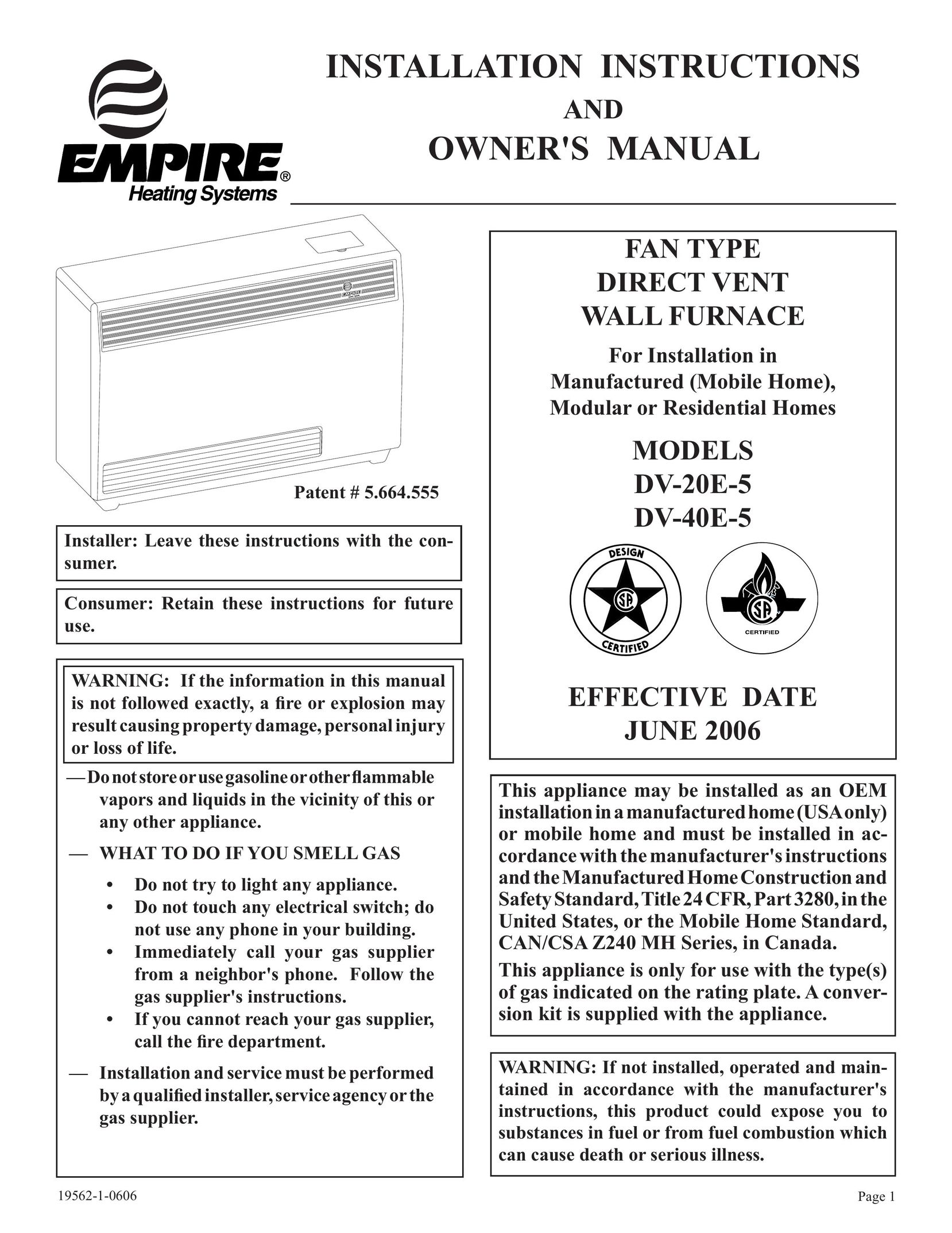 Langley/Empire DV-20E-5 Furnace User Manual