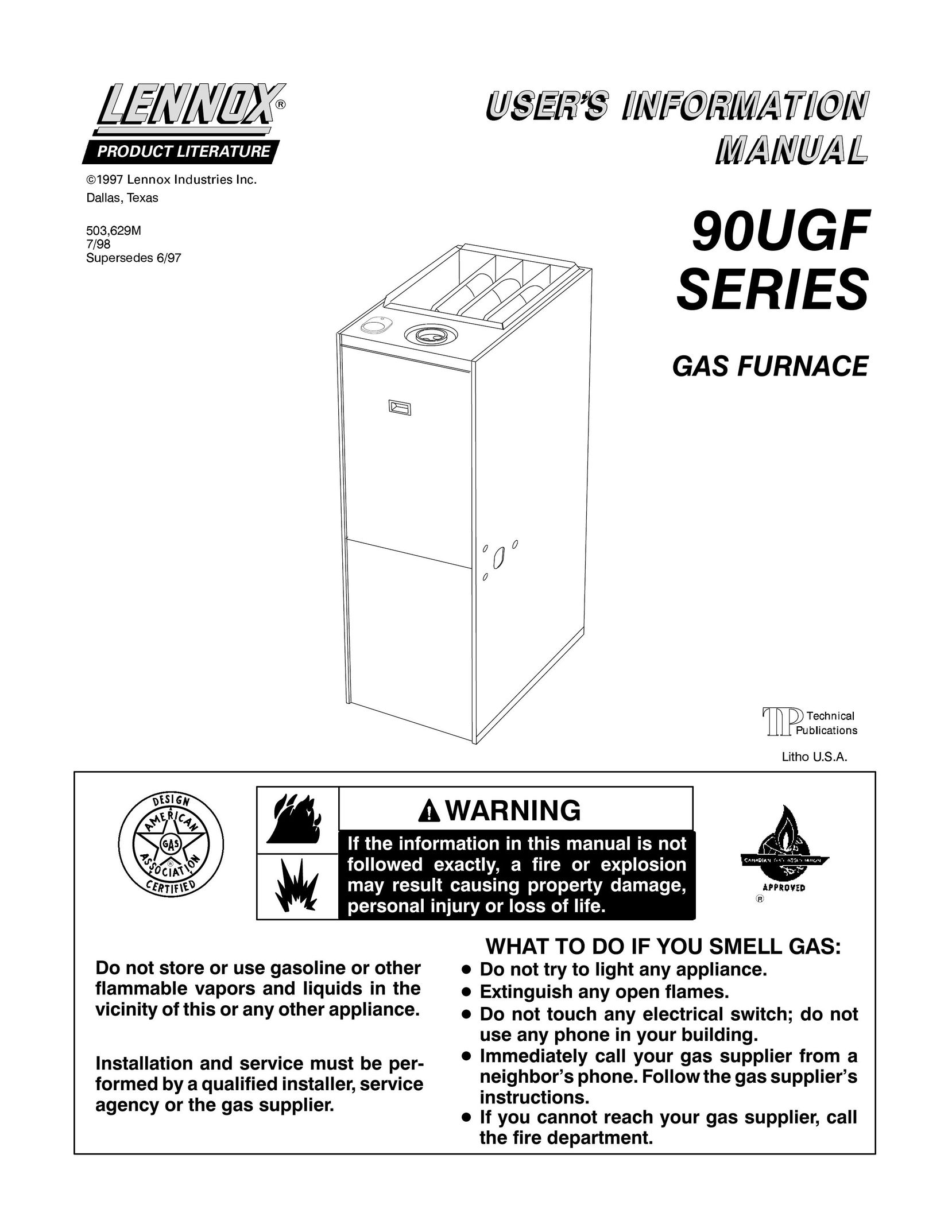 Lennox Hearth 90UGF Series Furnace User Manual