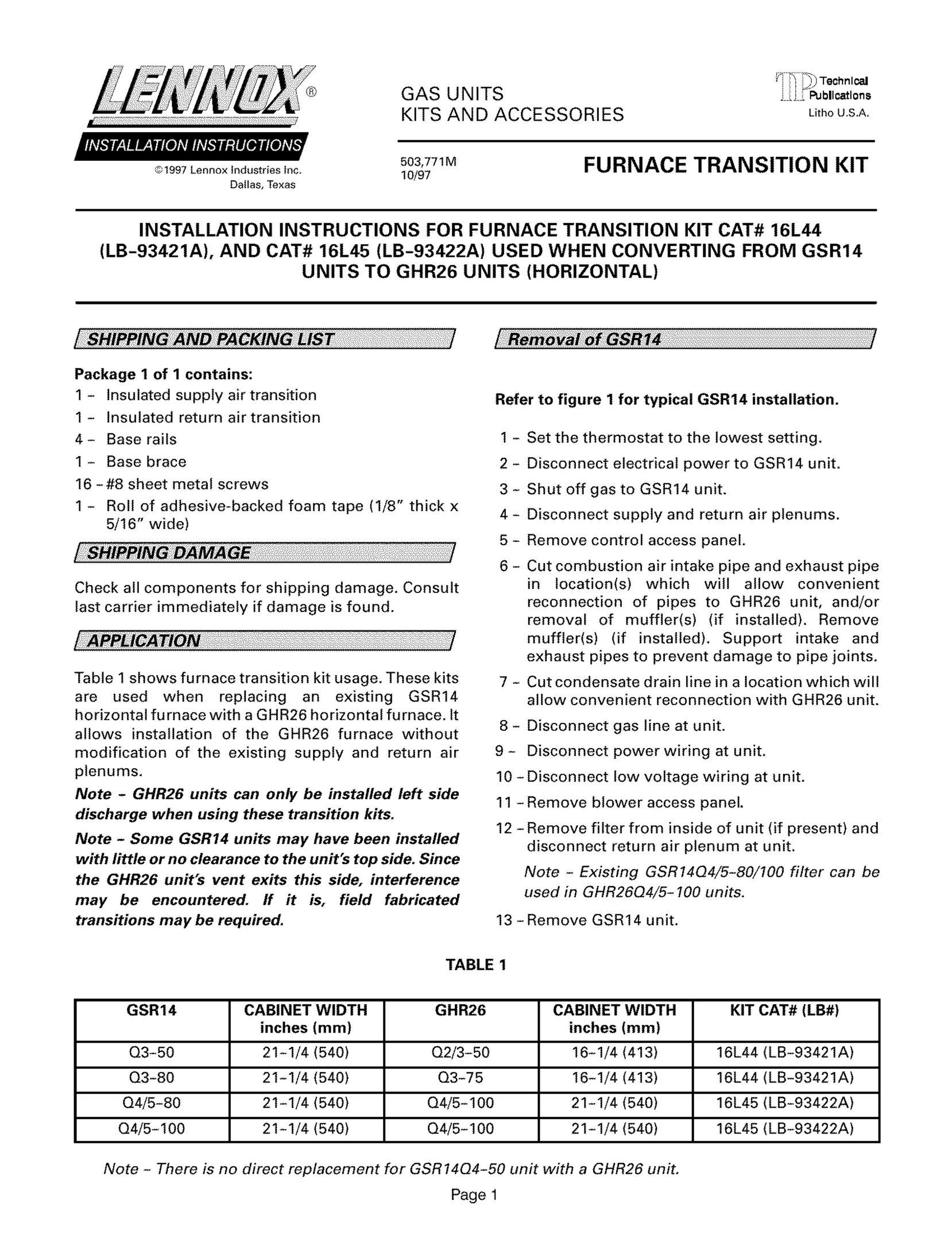 Lennox International Inc. 16L45 Furnace User Manual