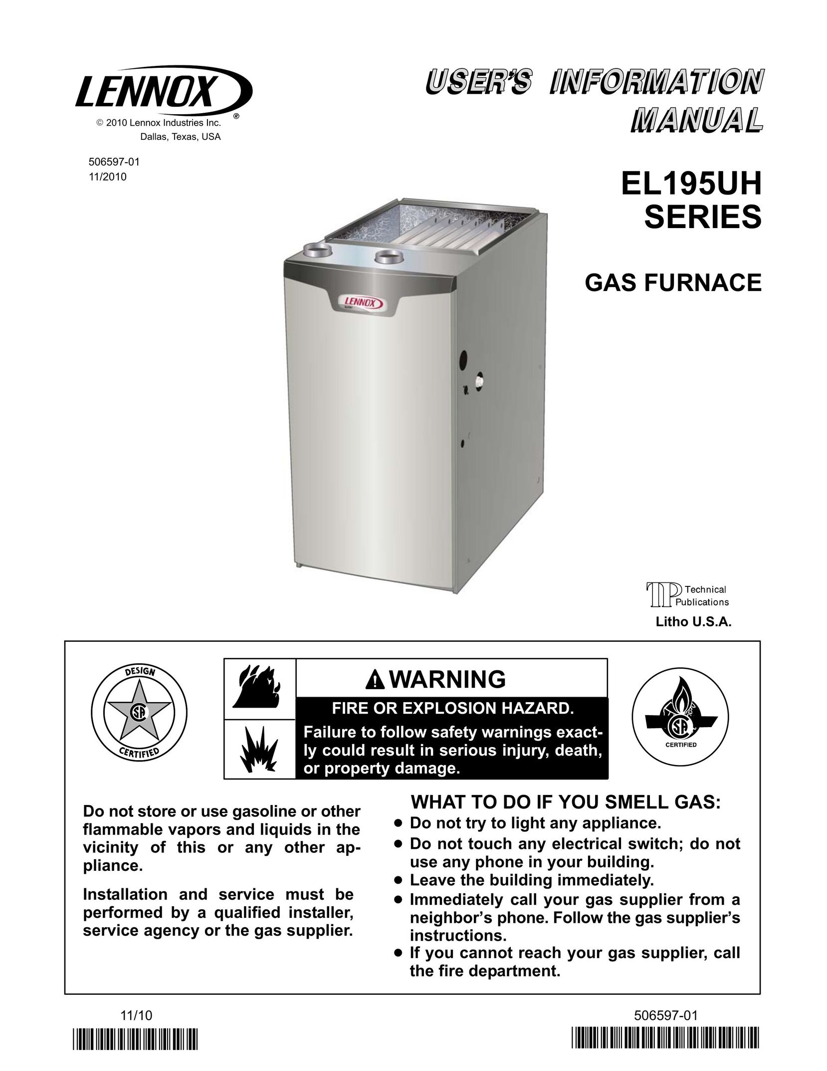 Lenox EL195UH SERIES Furnace User Manual