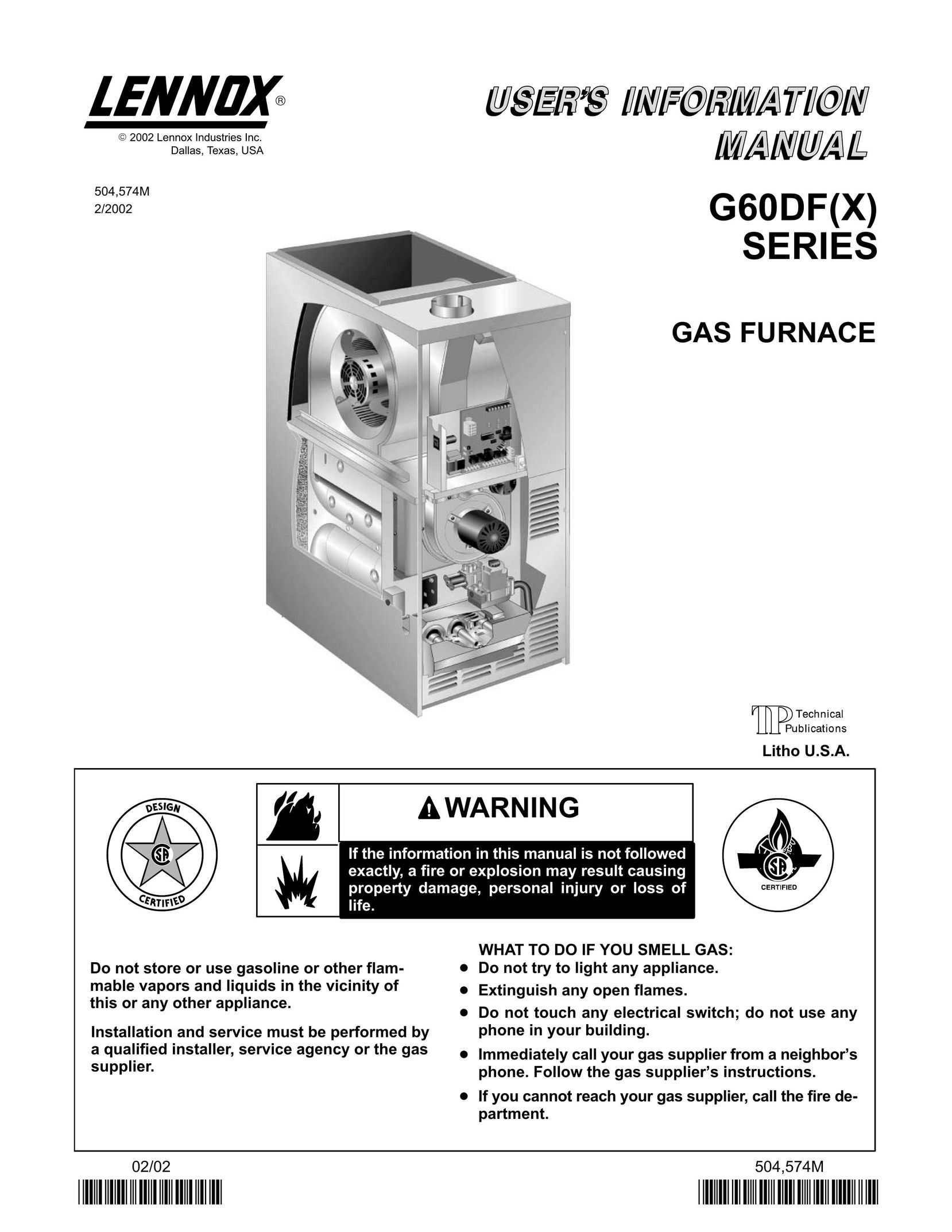 Lenoxx Electronics G60DF(X) Furnace User Manual