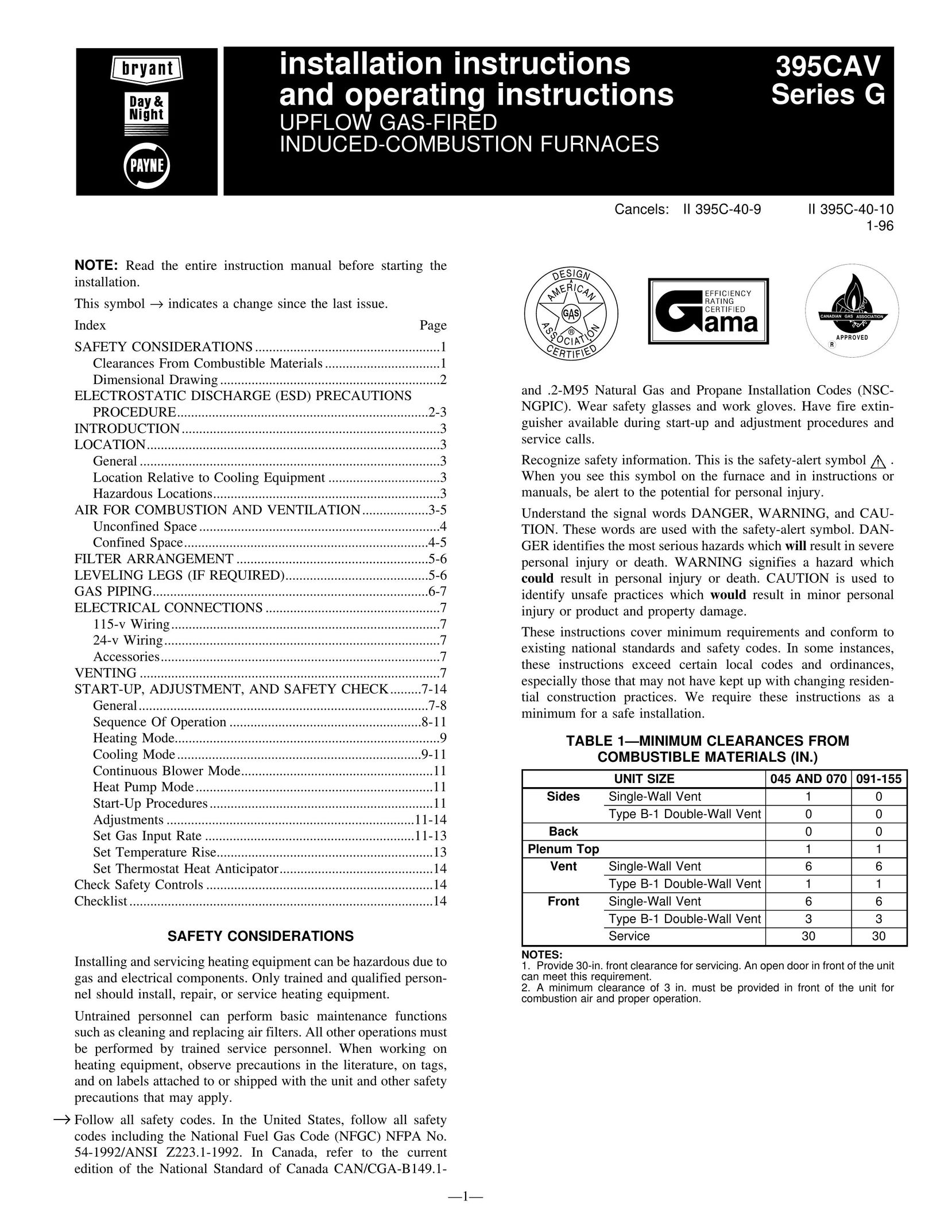 LG Electronics 395CAV Furnace User Manual