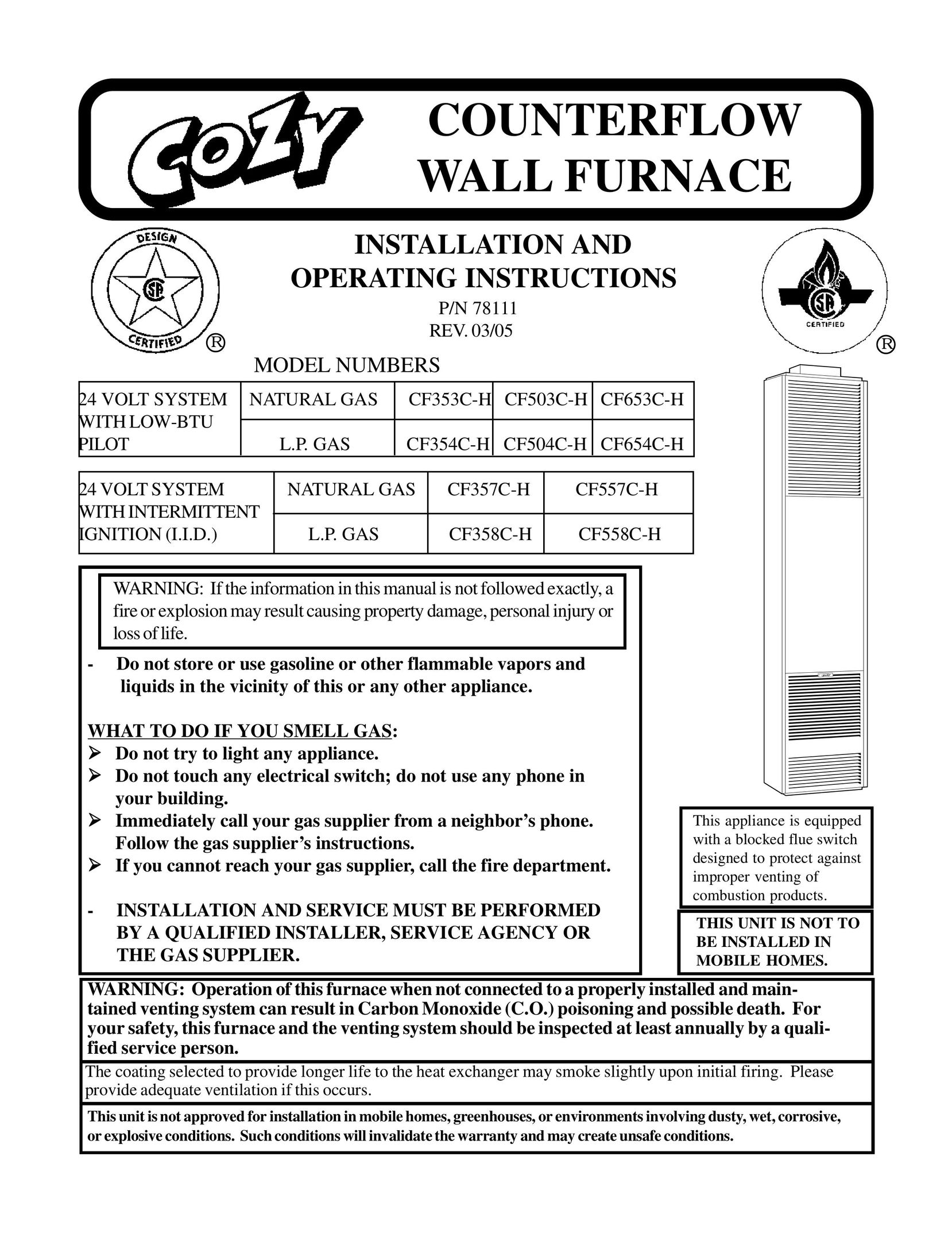 Louisville Tin and Stove CF354C-H Furnace User Manual