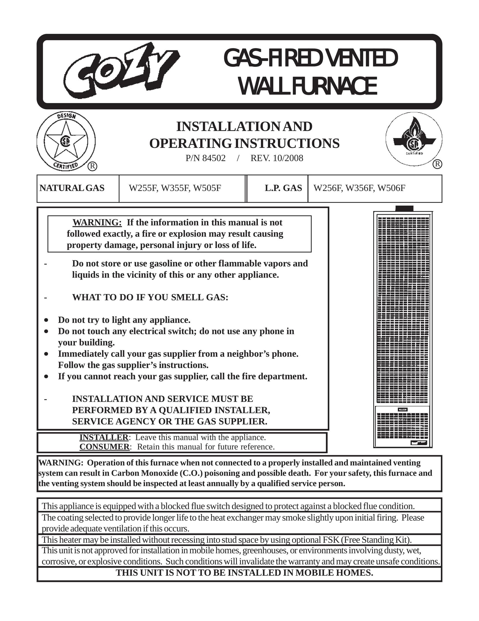 Louisville Tin and Stove W255F Furnace User Manual