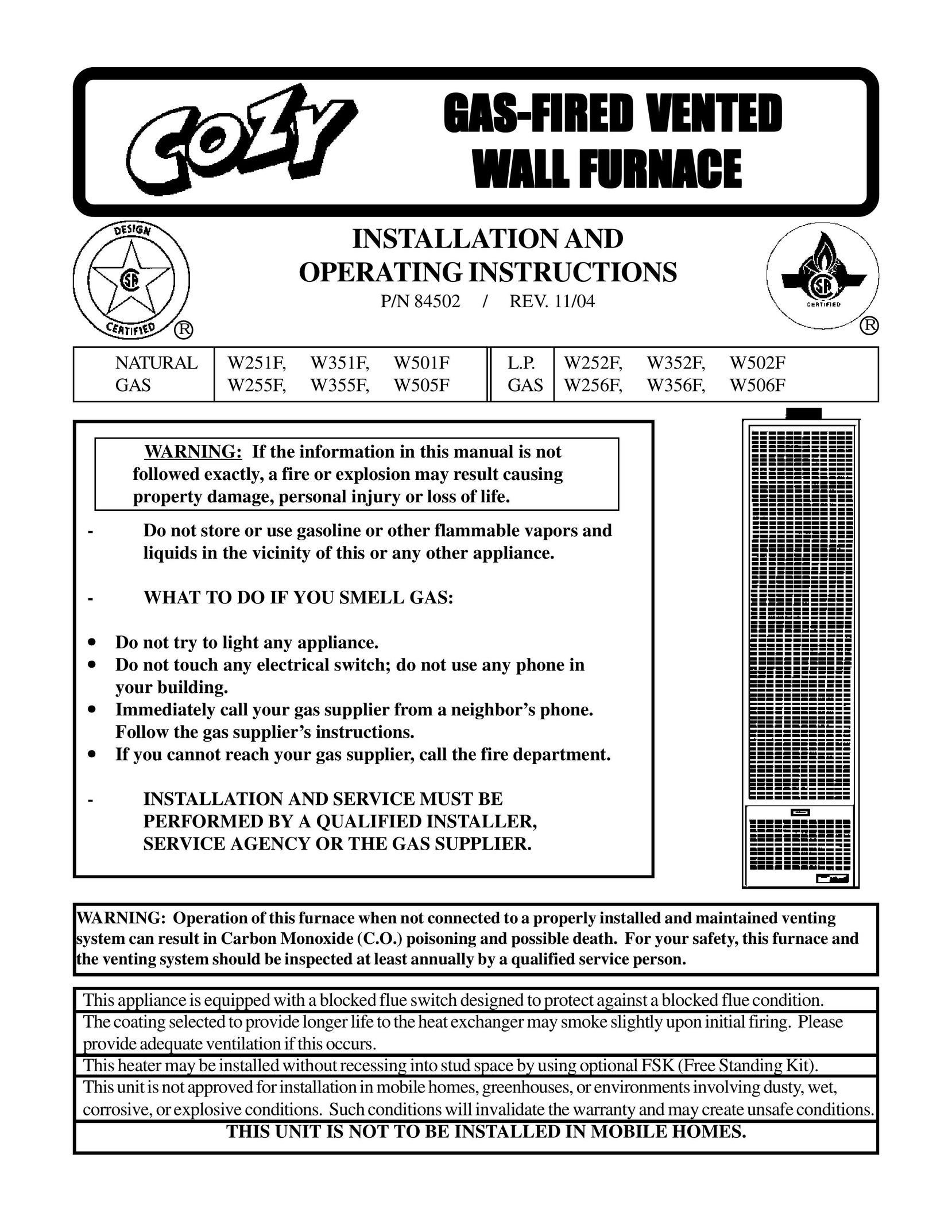 Louisville Tin and Stove W351F Furnace User Manual