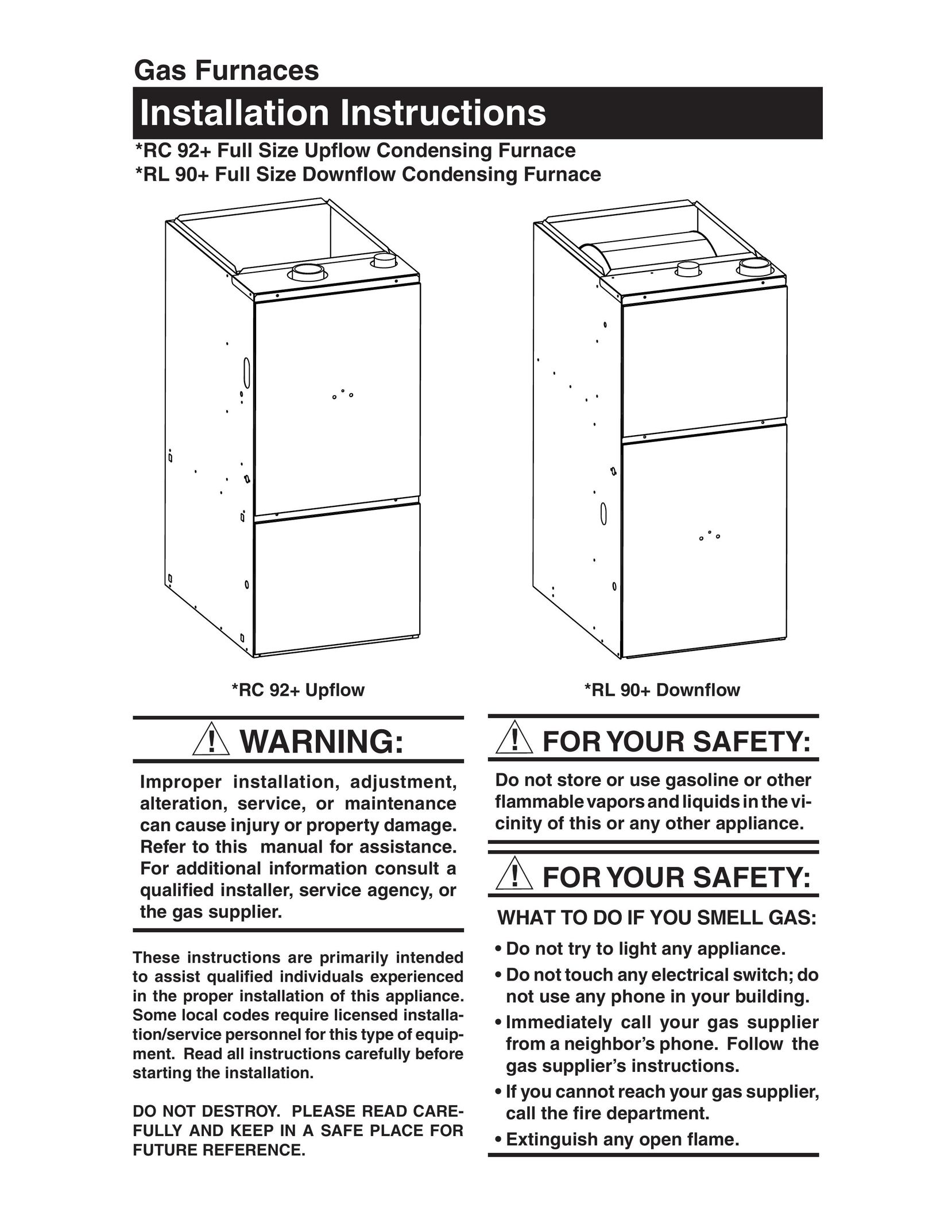 Nordyne RL 90+ Furnace User Manual
