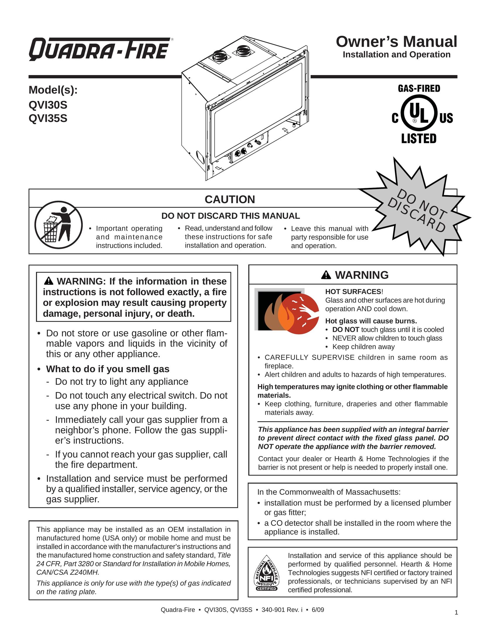Quadra-Fire QVI30S Furnace User Manual