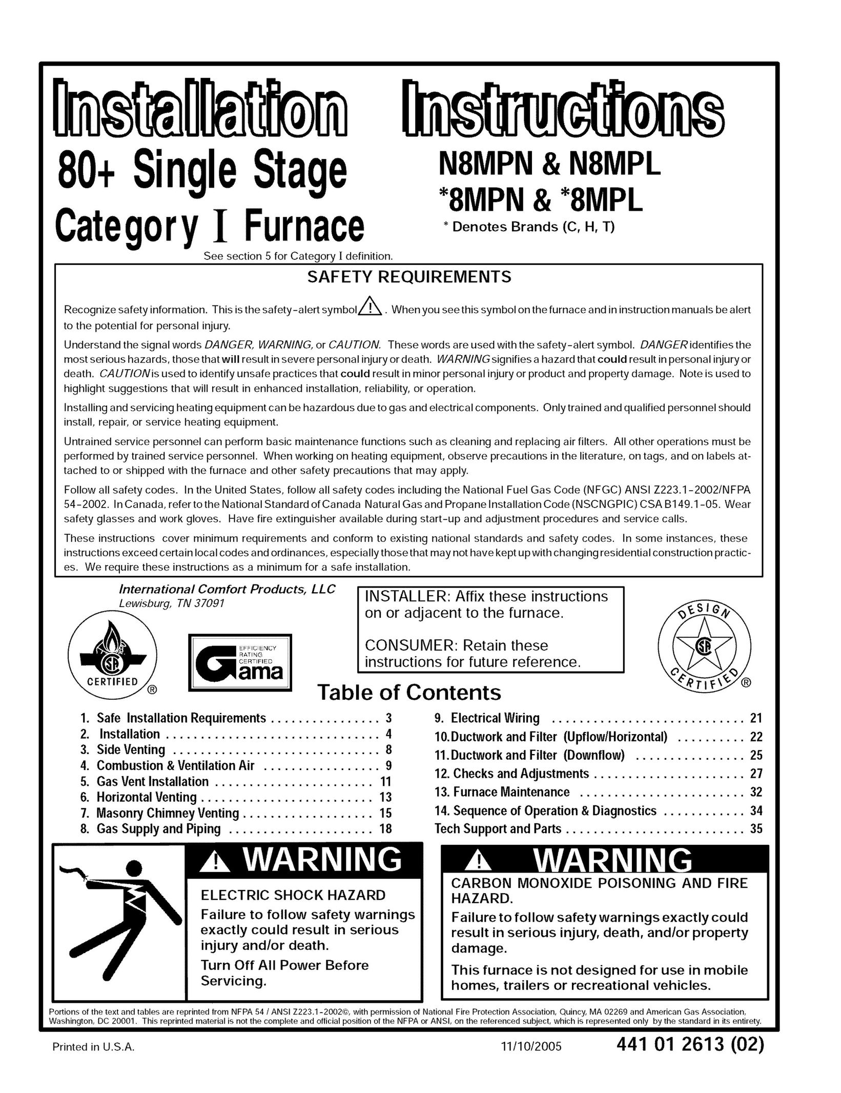 Sears 8MPN075B12B1 Furnace User Manual