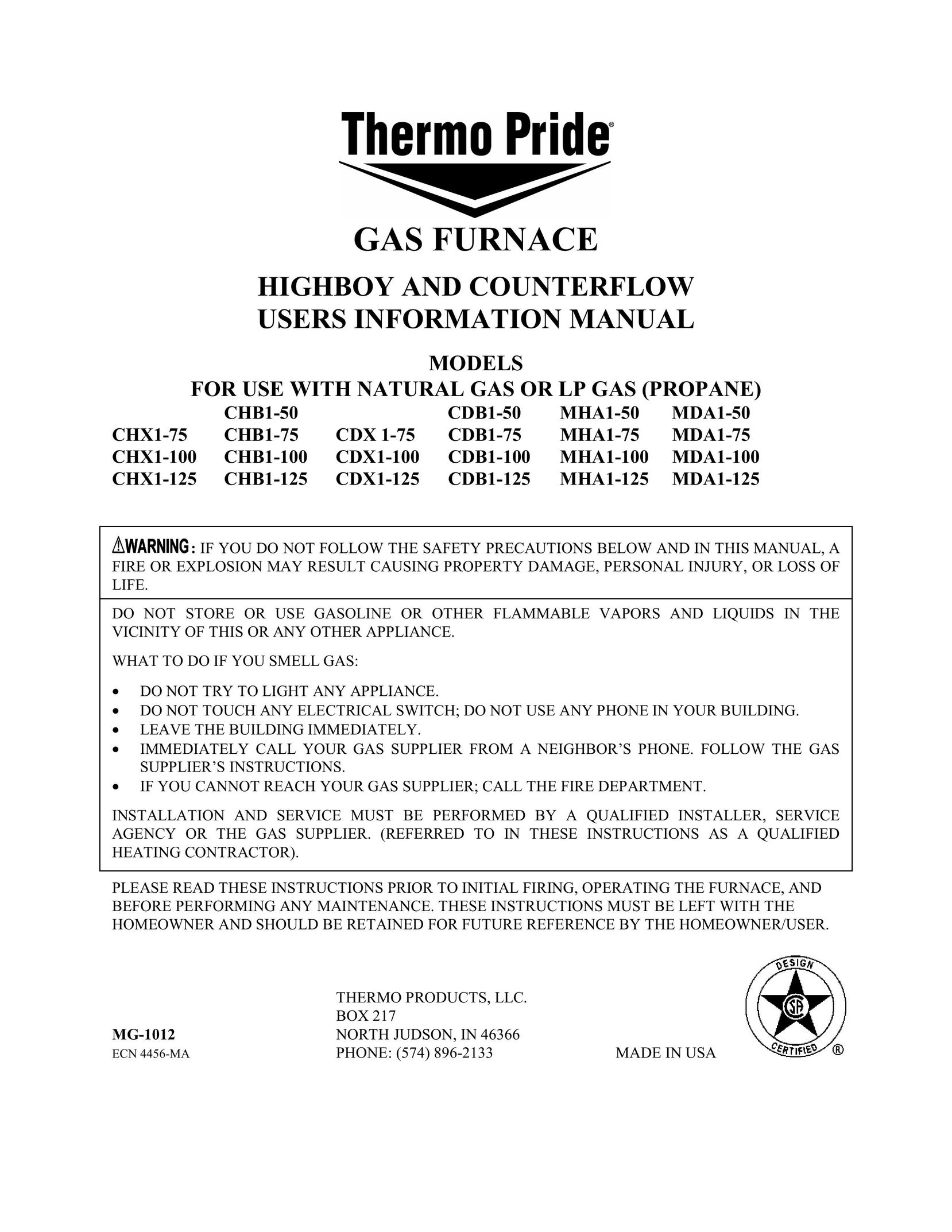 Thermo Products CDB1-100 Furnace User Manual