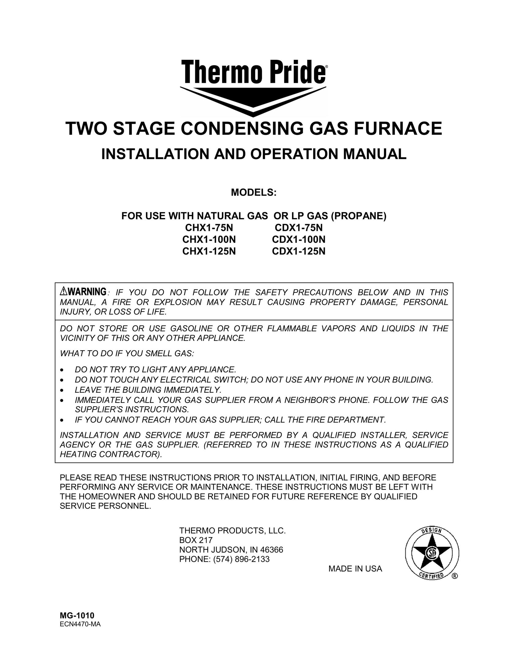 Thermo Products CDX1-100N Furnace User Manual