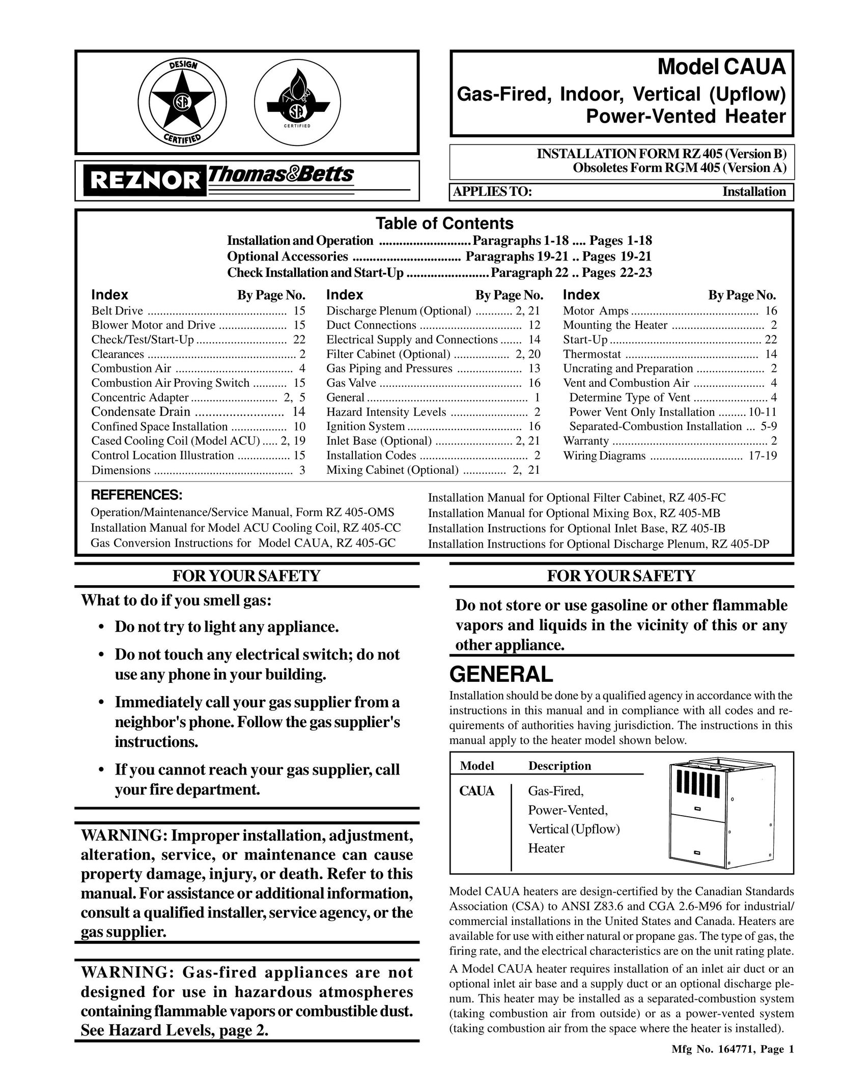 Thomas & Betts RZ405 Furnace User Manual