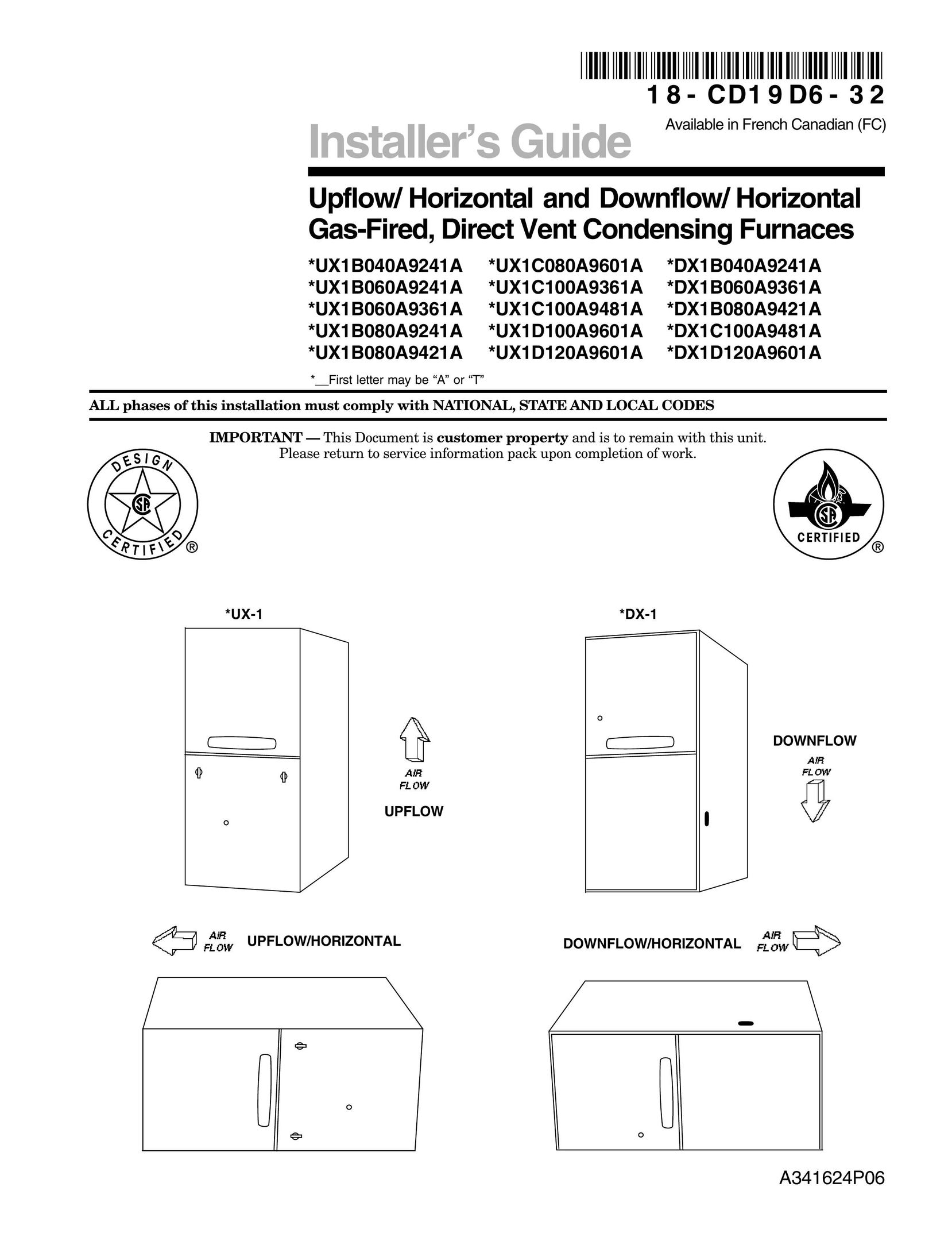 Trane UX1B080A9241A Furnace User Manual