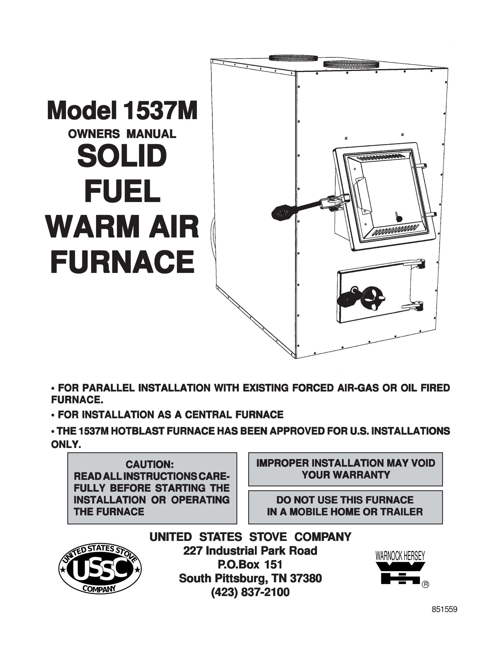 United States Stove 1537M Furnace User Manual