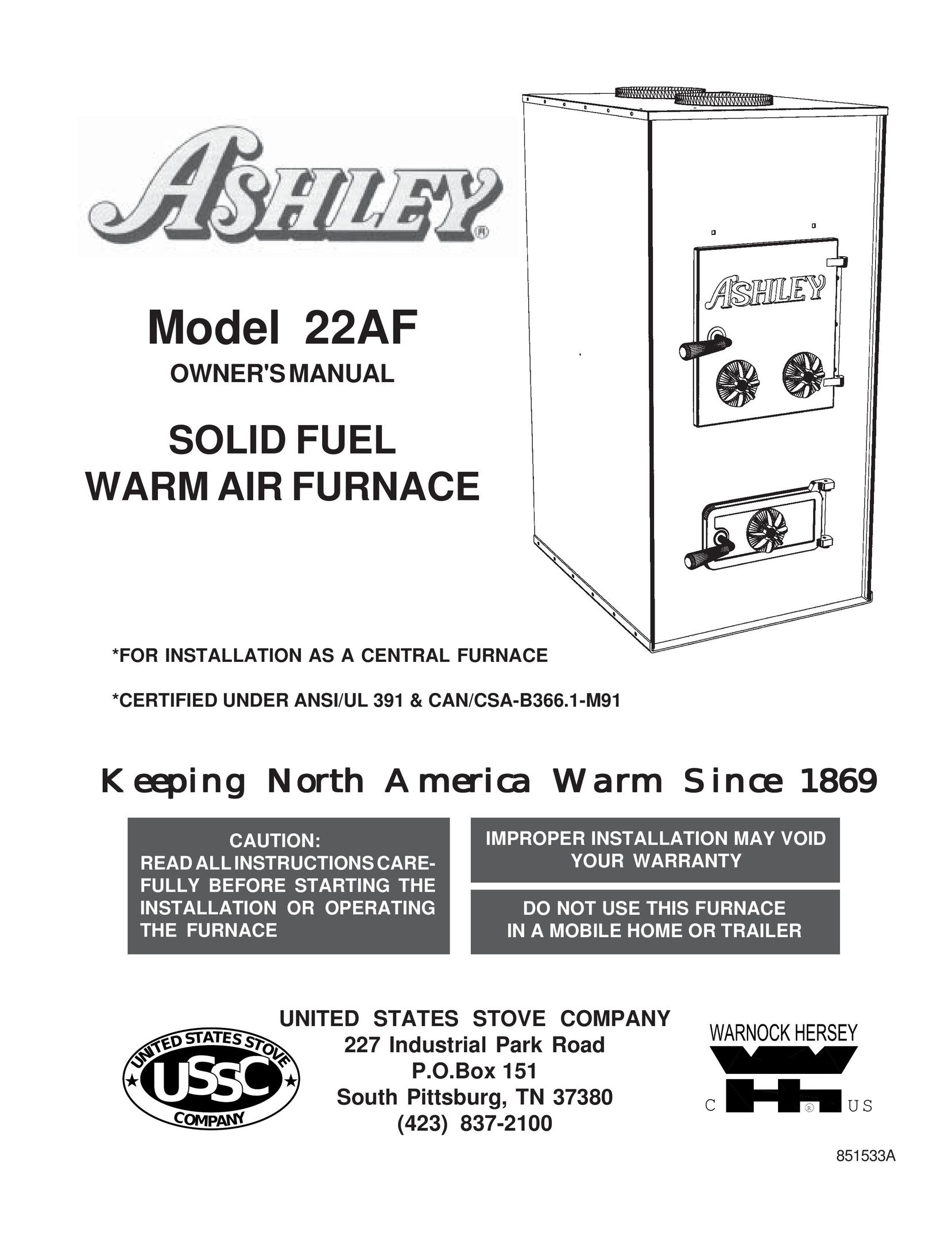 United States Stove 22AF Furnace User Manual