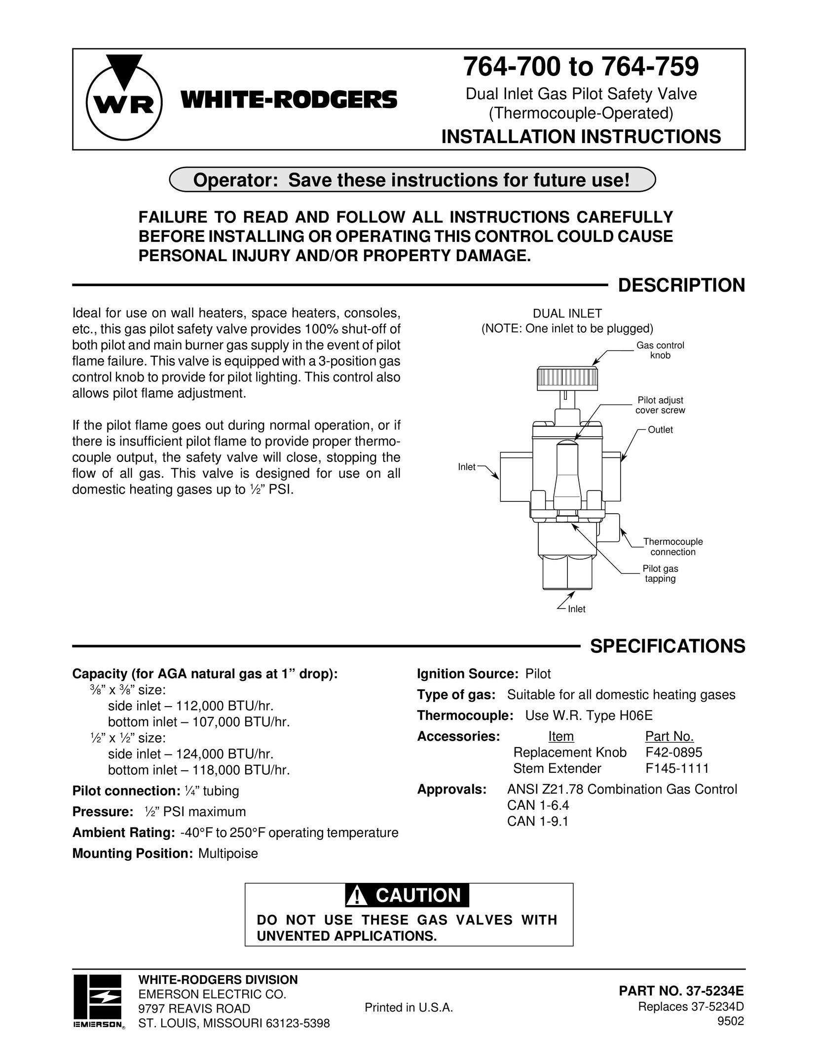 White Rodgers 764-700 Furnace User Manual