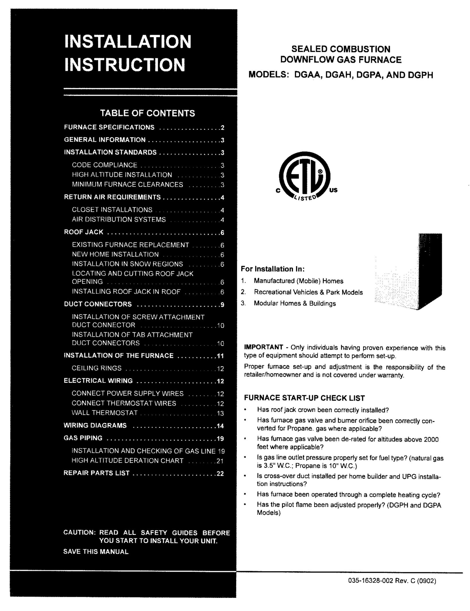 York DGPA056ABTA Furnace User Manual