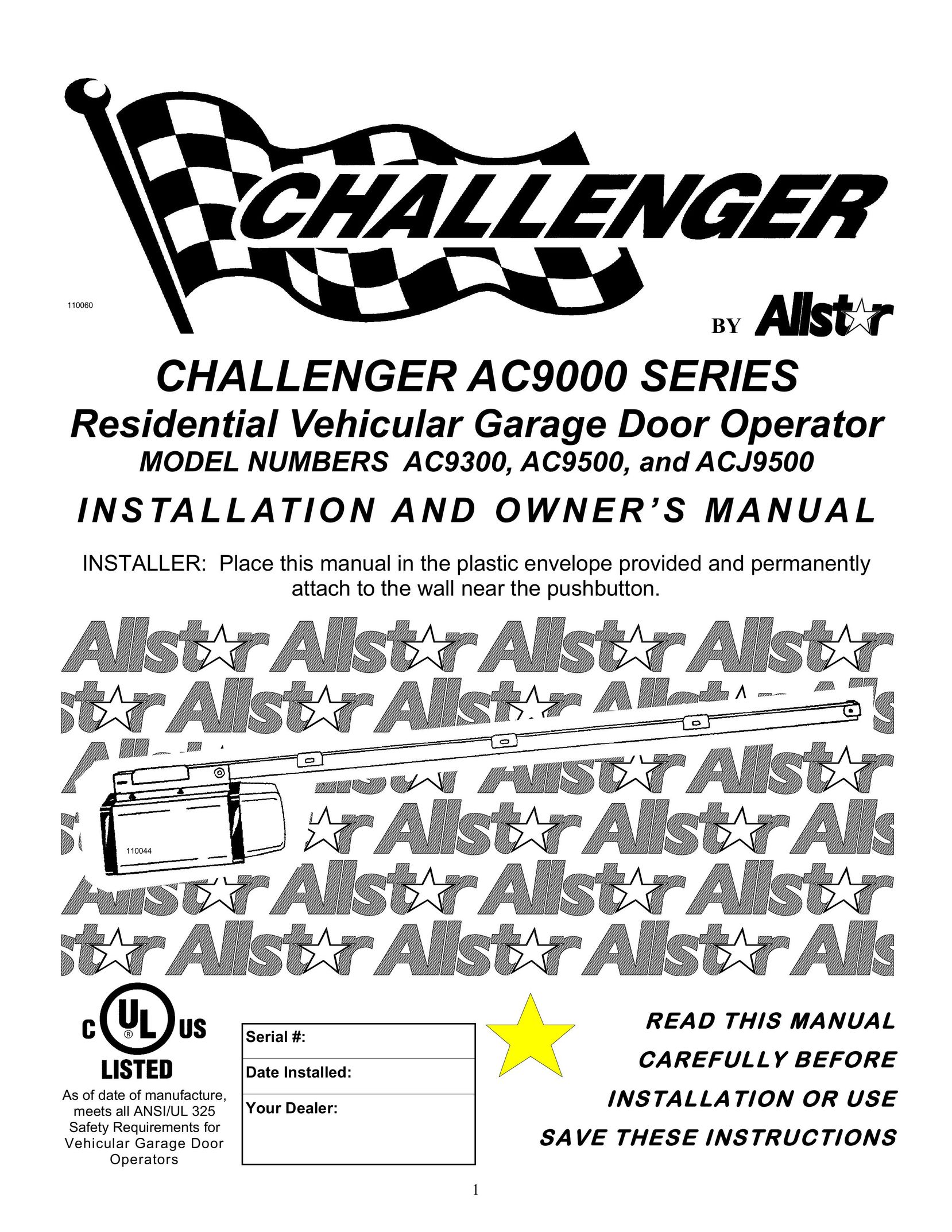 Allstar Products Group ACJ9500 Garage Door Opener User Manual