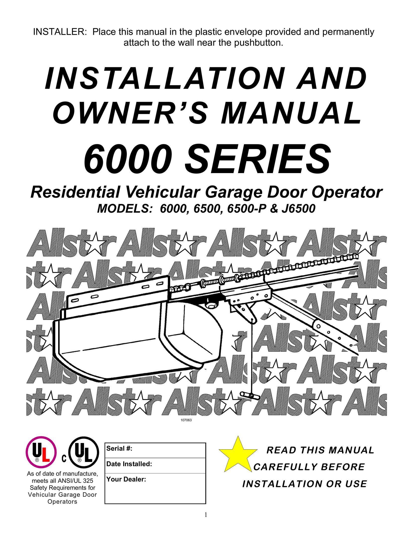 Allstar Products Group J6500 Garage Door Opener User Manual