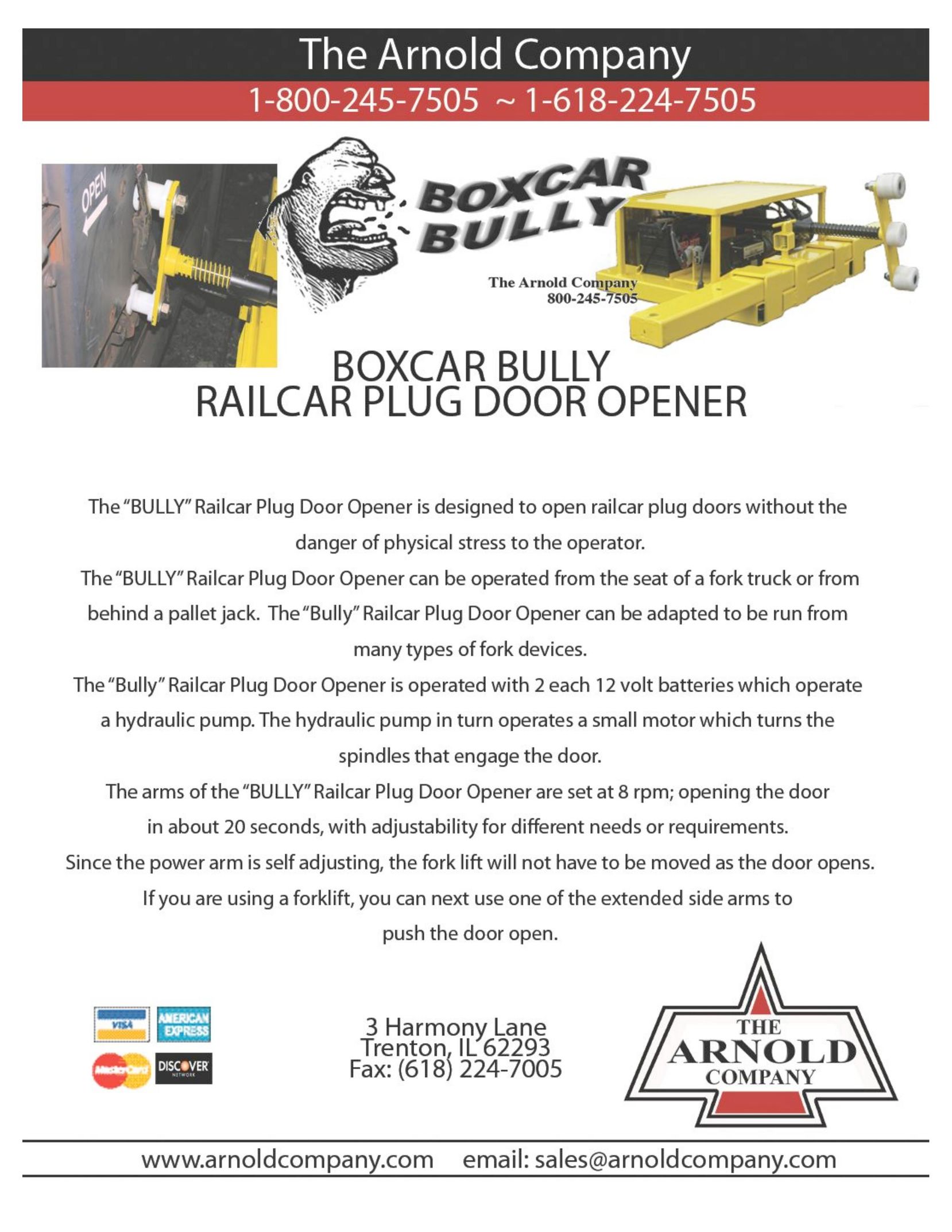 Arnold Company Boxcar Bully Railcar Plug Door Opener Garage Door Opener User Manual