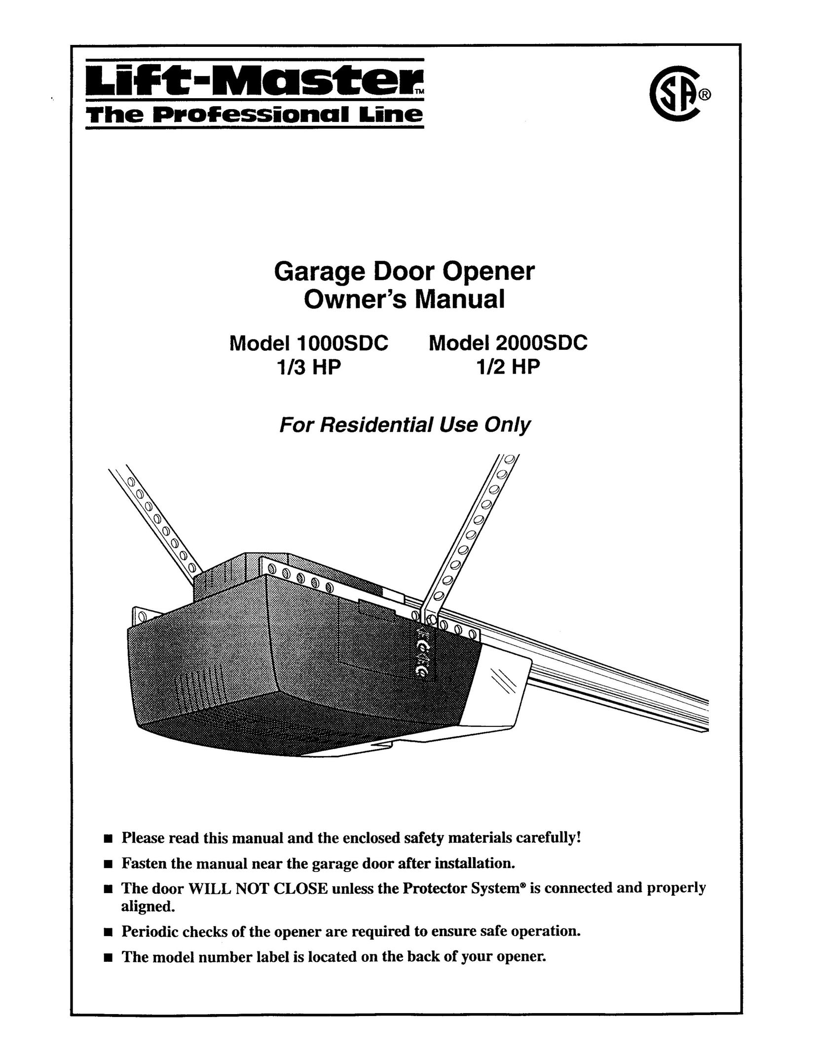 Chamberlain 1000SDC 1/3HP Garage Door Opener User Manual