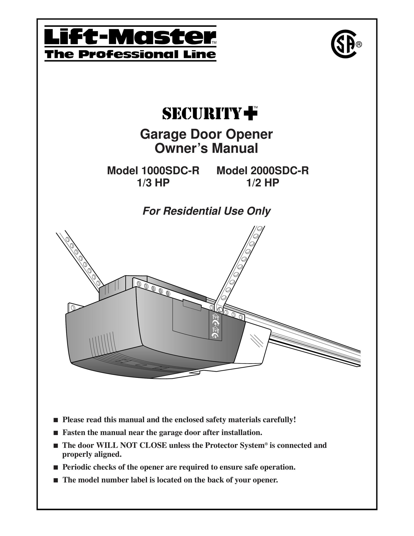 Chamberlain 1000SDC-R, 2000SDC-R Garage Door Opener User Manual