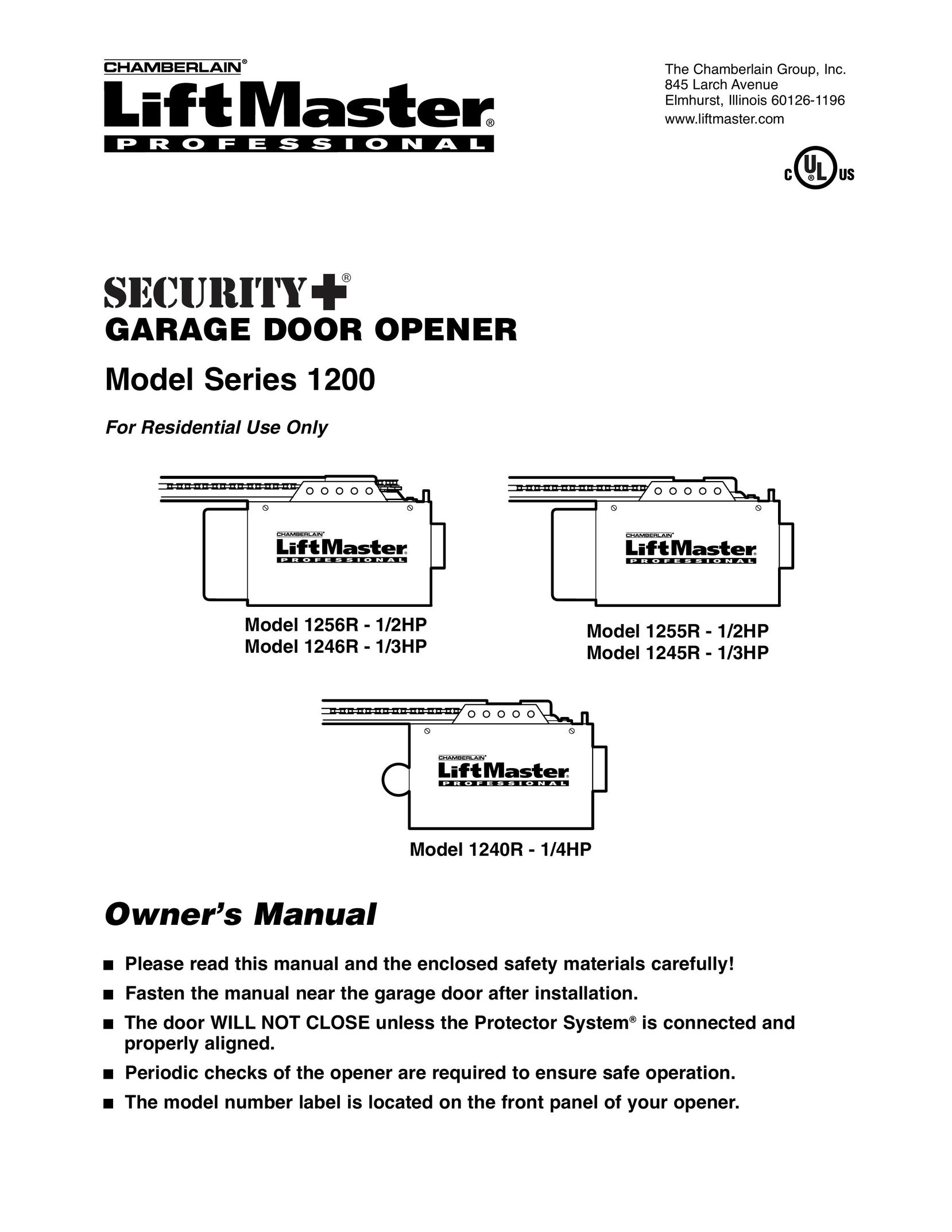 Chamberlain 1256R - 1/2HP Garage Door Opener User Manual