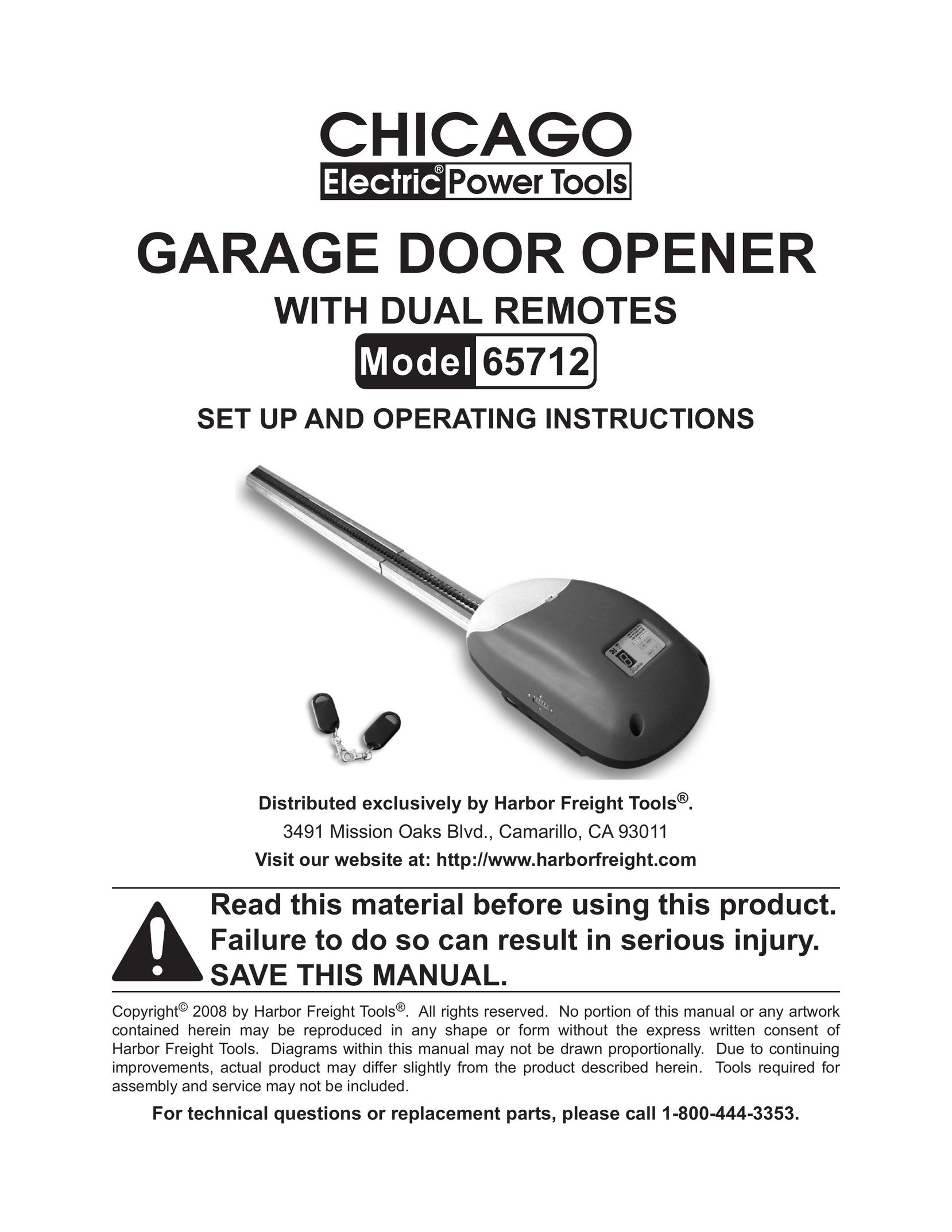 Chicago Electric 65712 Garage Door Opener User Manual