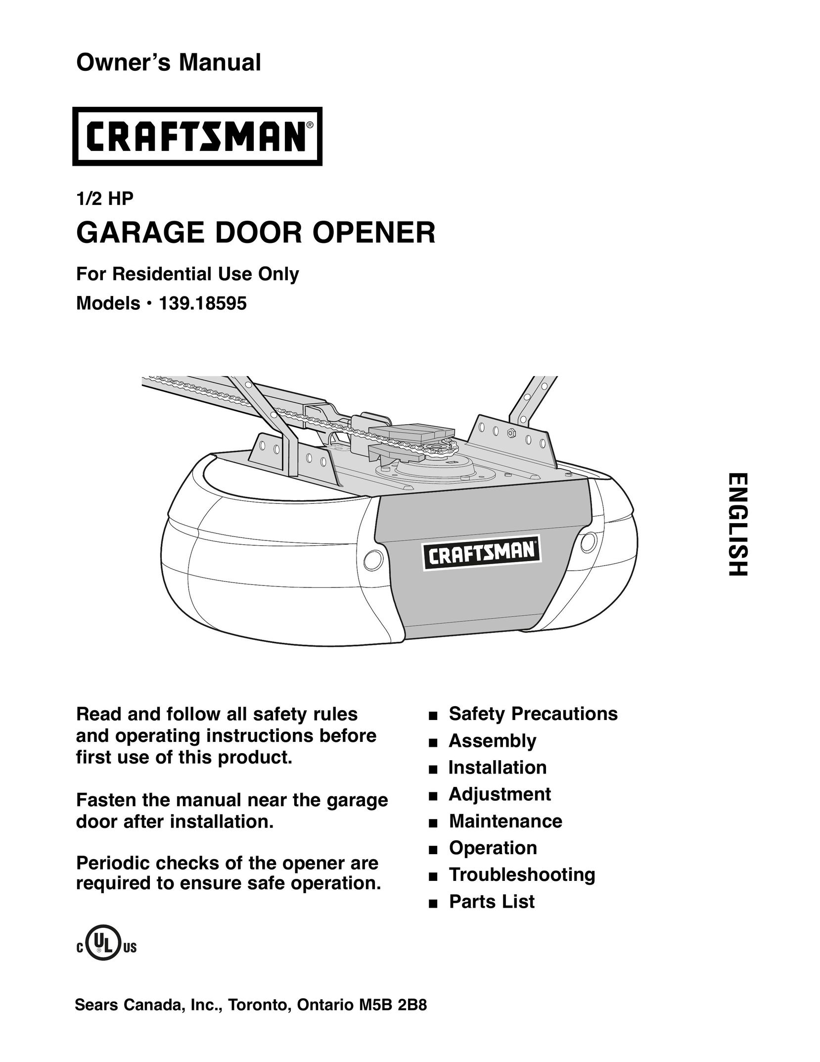 Craftsman 139.18595 Garage Door Opener User Manual