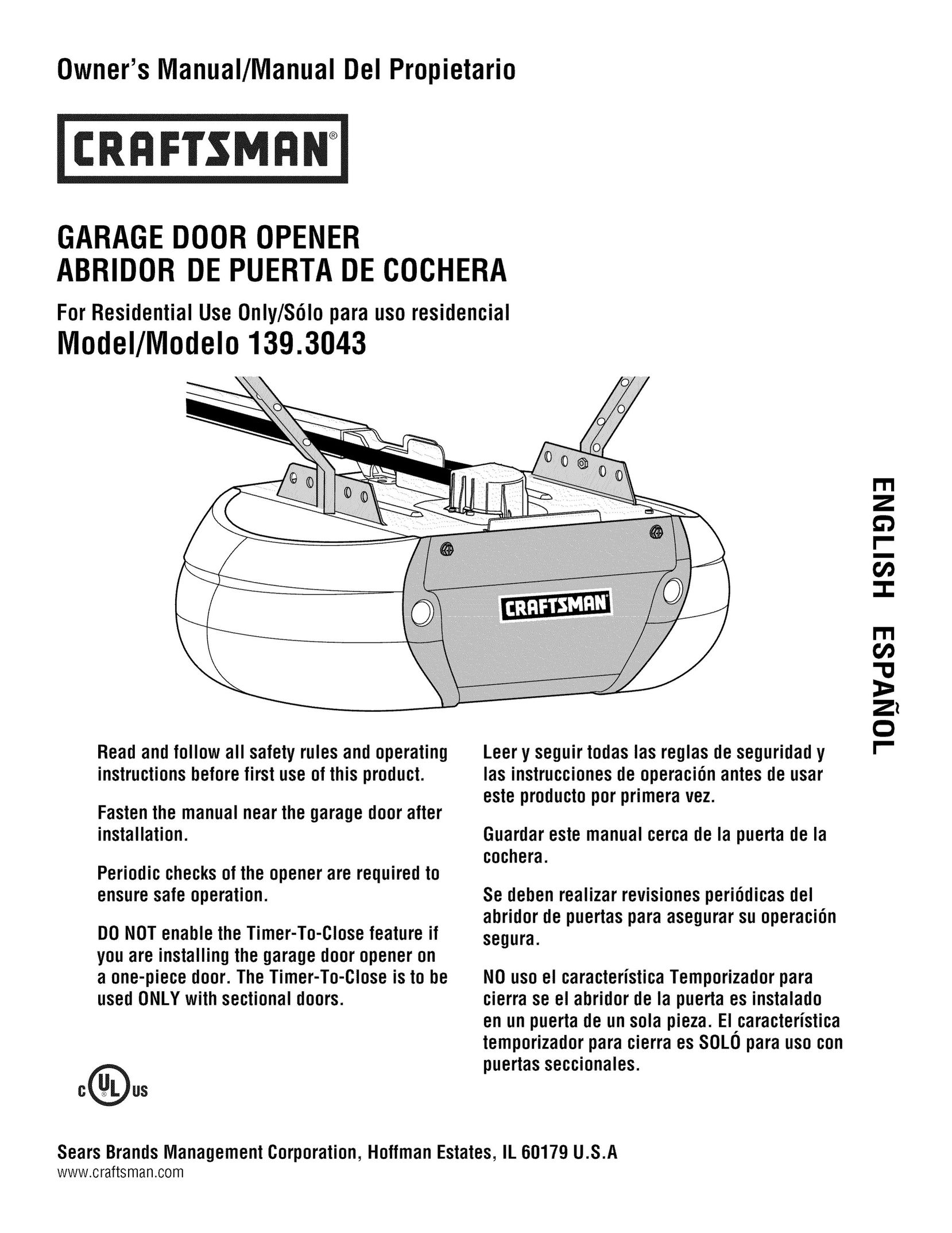 Craftsman 139.3043 Garage Door Opener User Manual