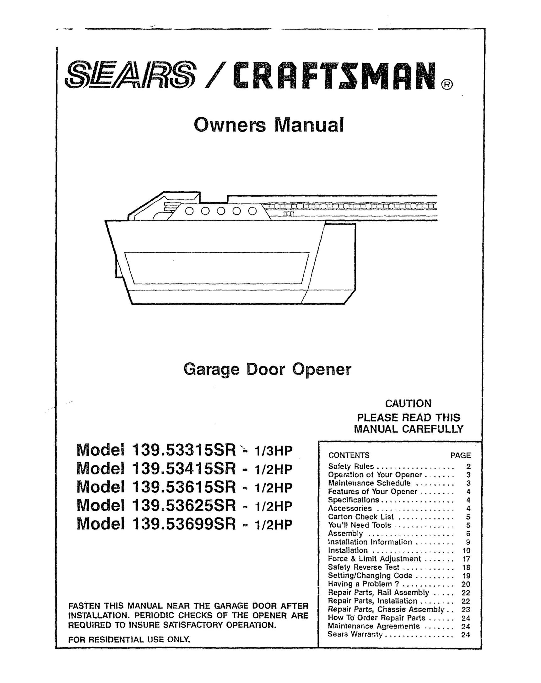 Craftsman 139.53315SR Garage Door Opener User Manual