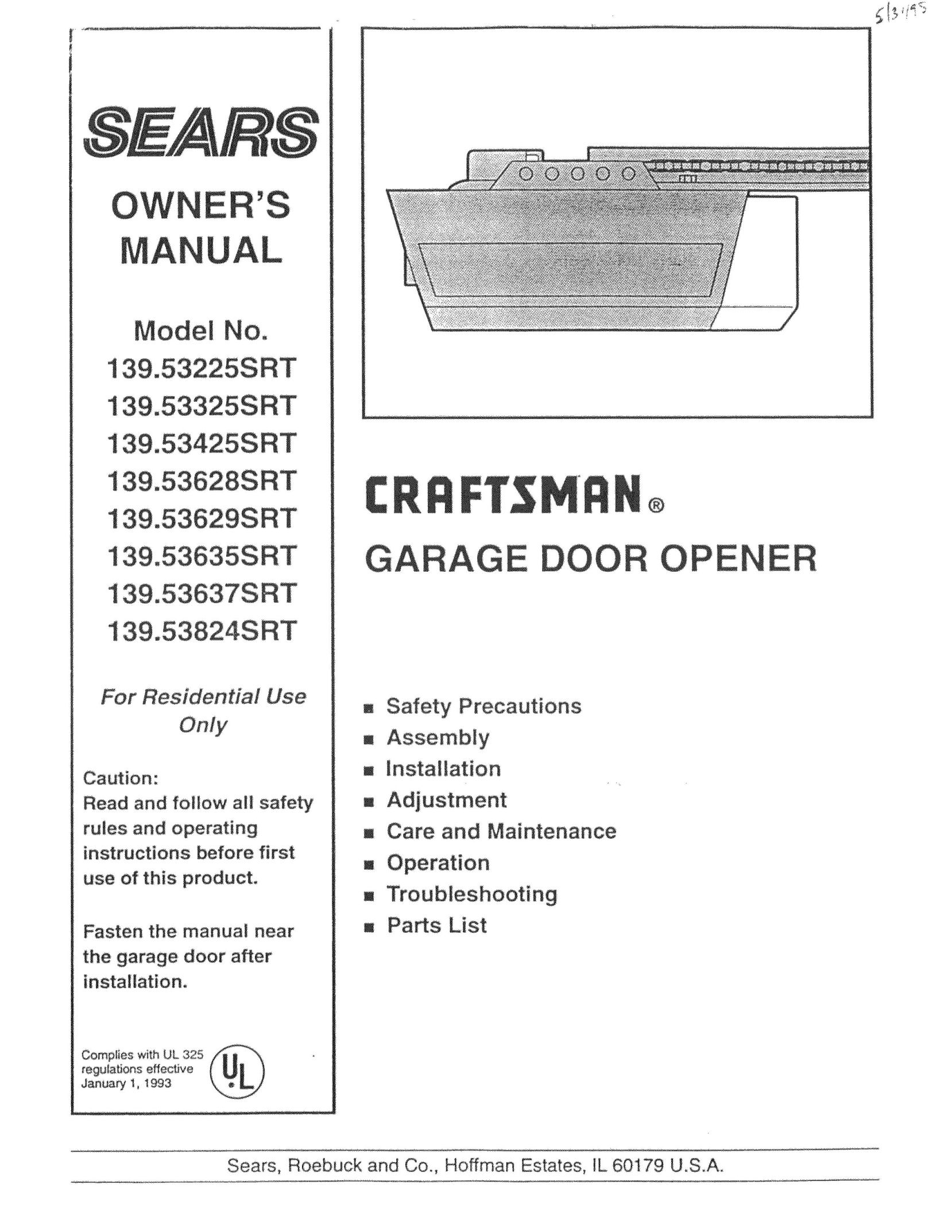 Craftsman 139.53325SRT Garage Door Opener User Manual