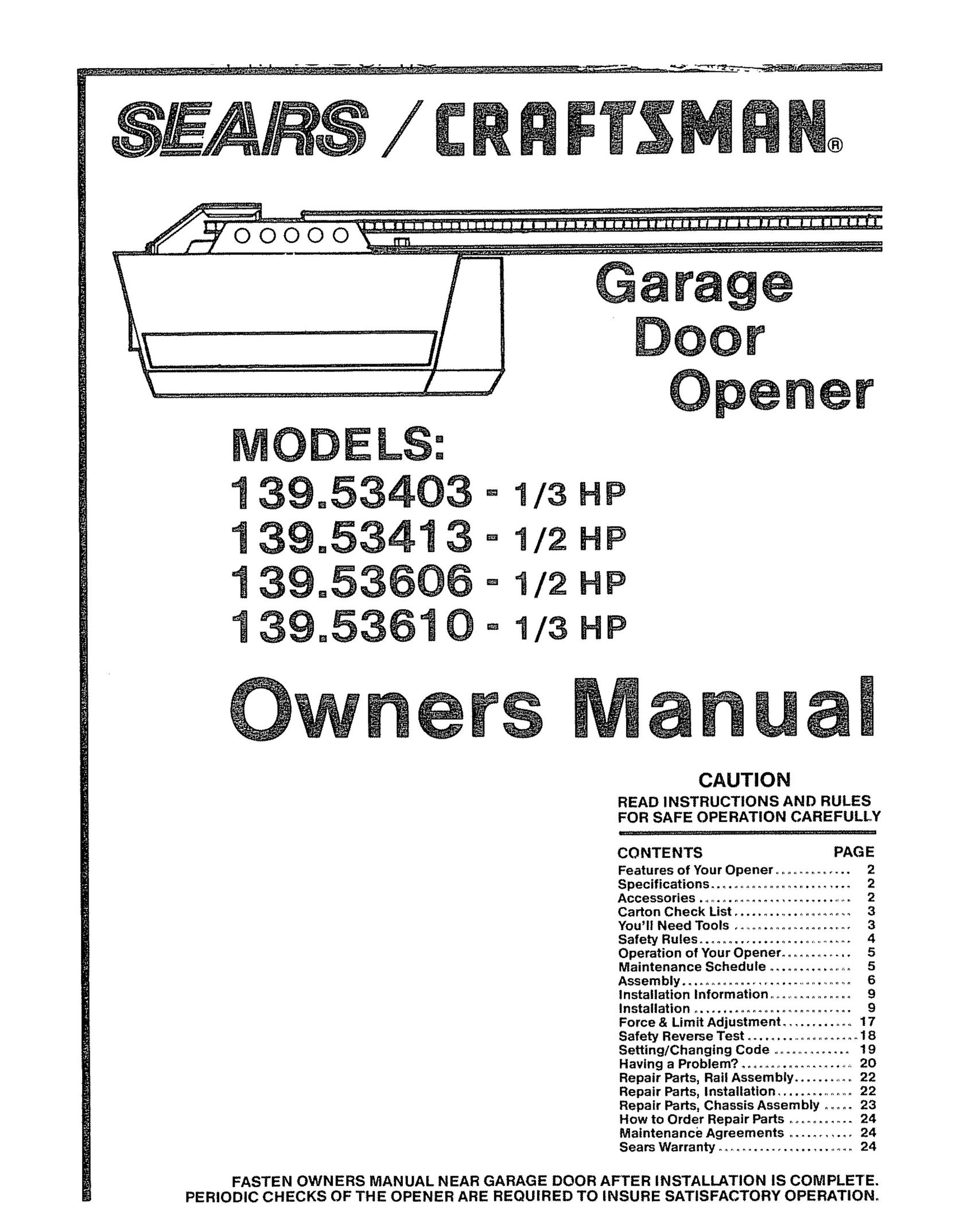 Craftsman 139.53610 Garage Door Opener User Manual