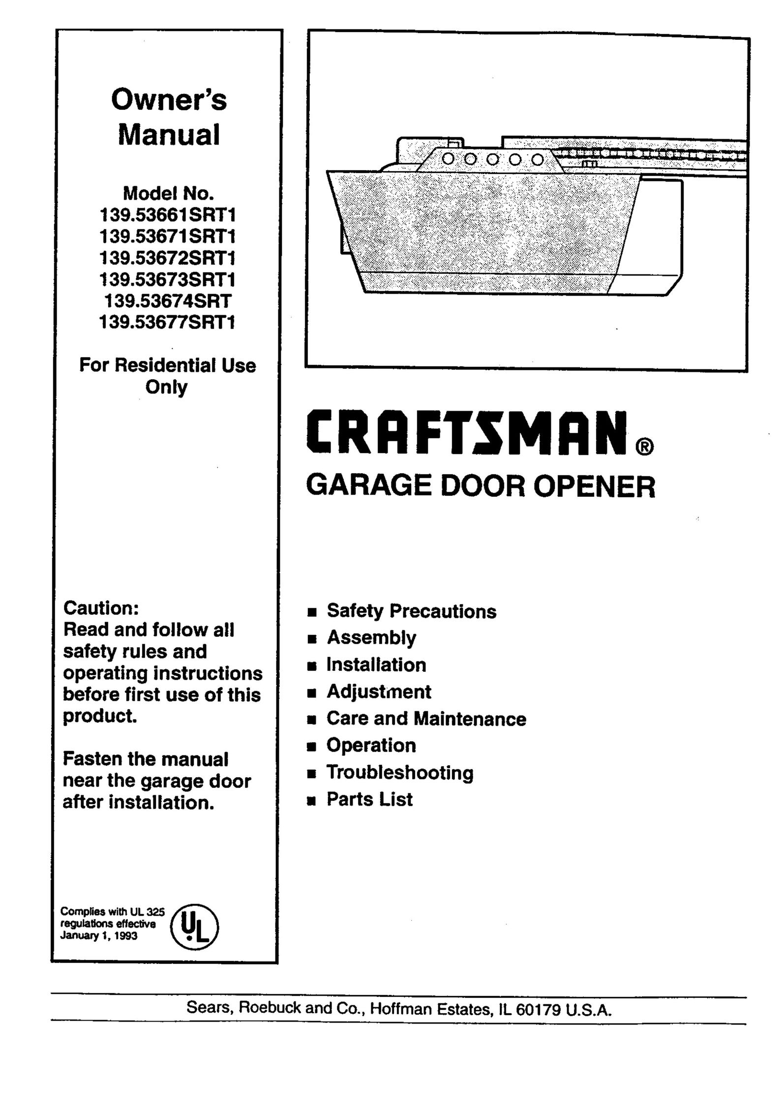 Craftsman 139.53661SRT1 Garage Door Opener User Manual