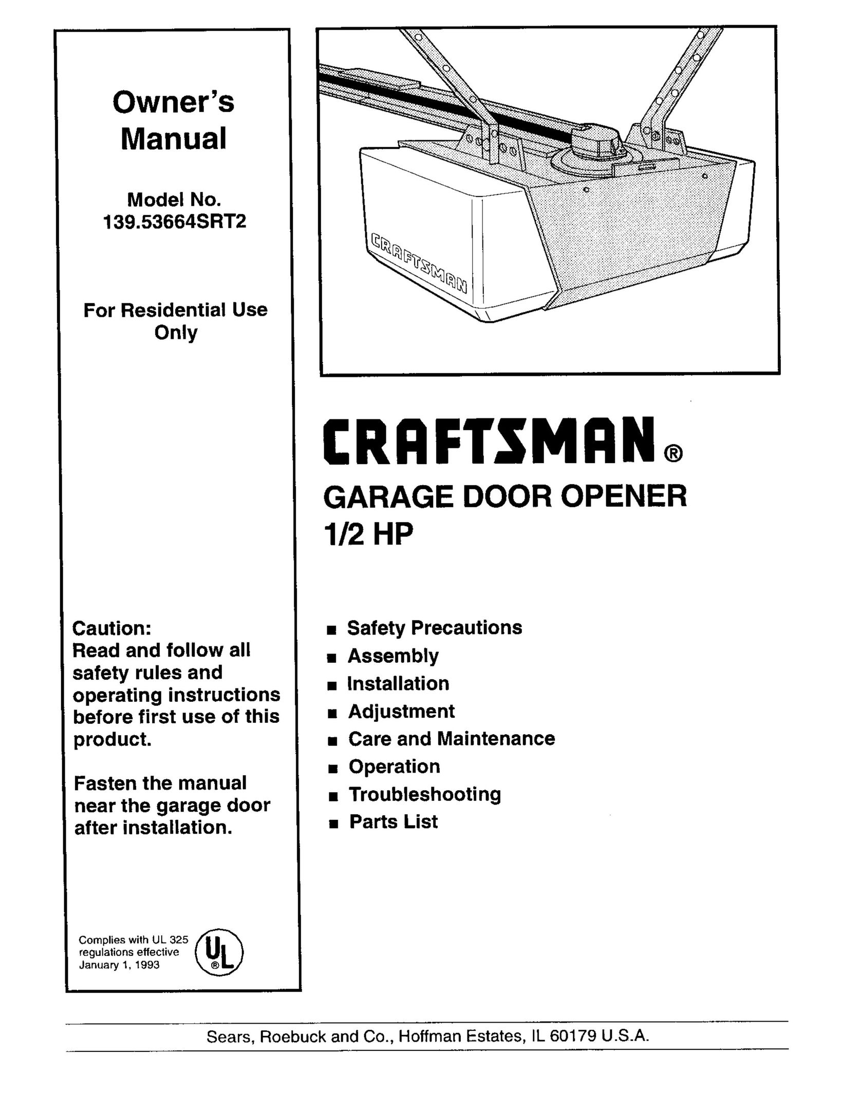 Craftsman 139.53664SRT2 Garage Door Opener User Manual