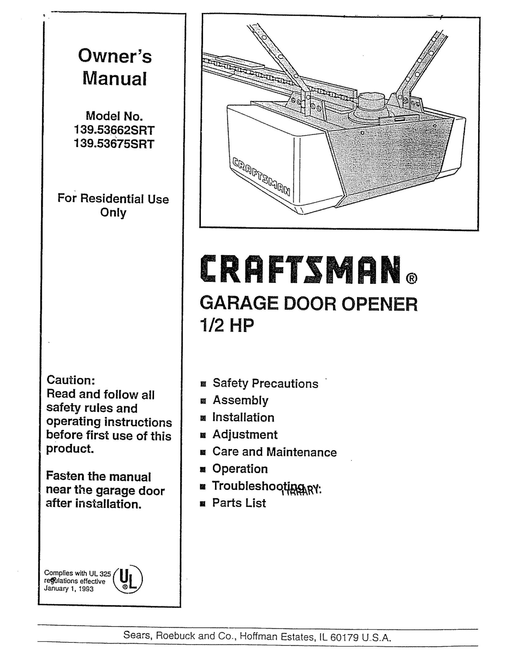 Craftsman 139.53675SRT Garage Door Opener User Manual