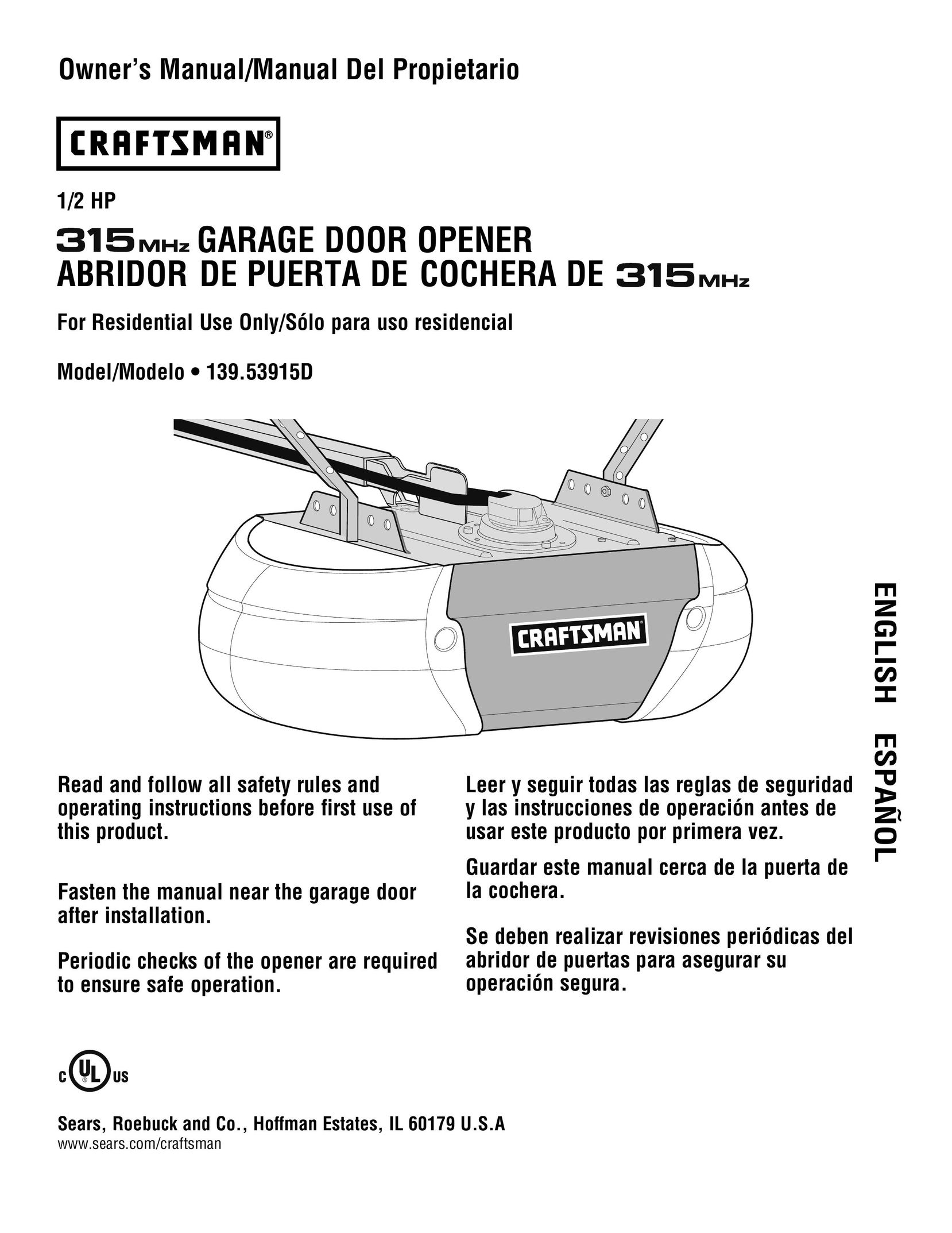 Craftsman 139.53915D Garage Door Opener User Manual