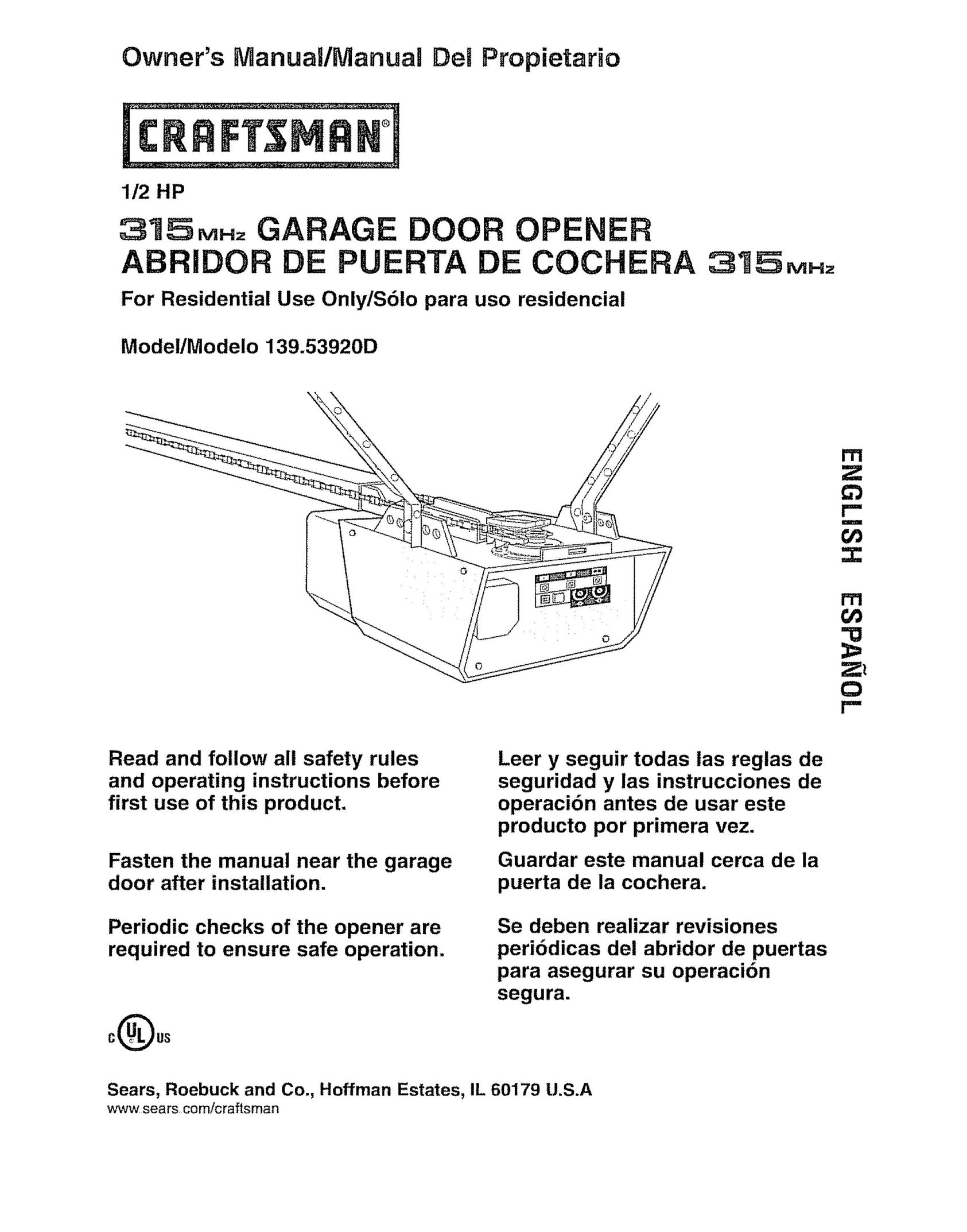 Craftsman 139.53920D Garage Door Opener User Manual