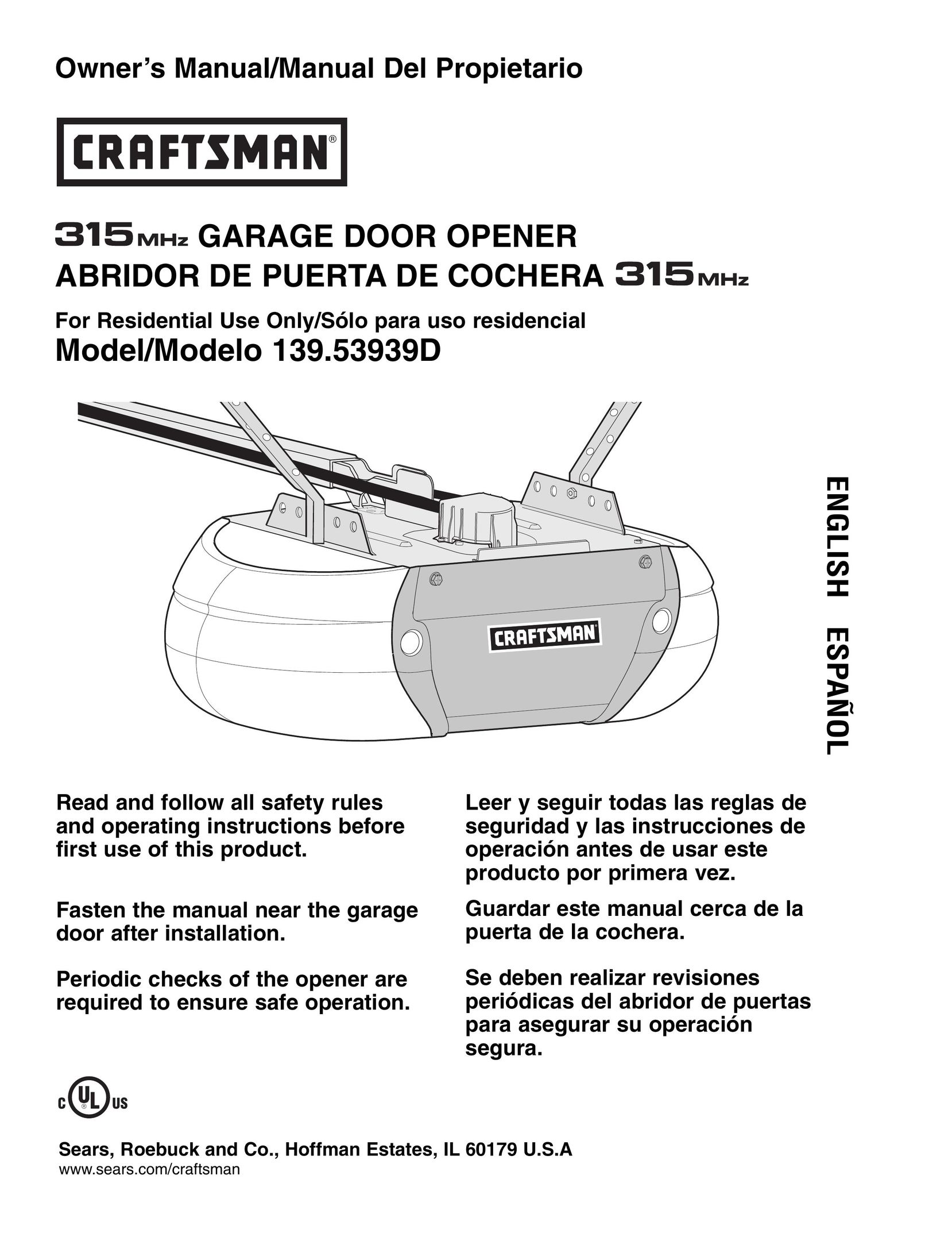 Craftsman 139.53939D Garage Door Opener User Manual