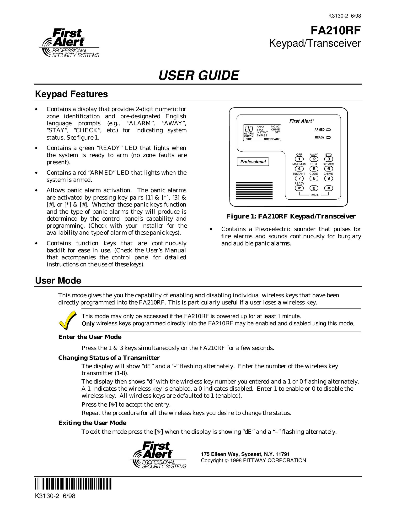 First Alert FA210RF Garage Door Opener User Manual