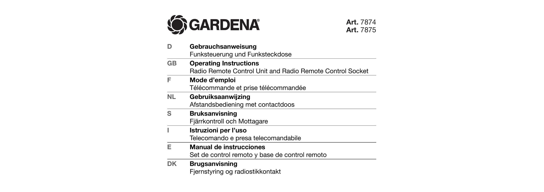 Gardena 7874 Garage Door Opener User Manual