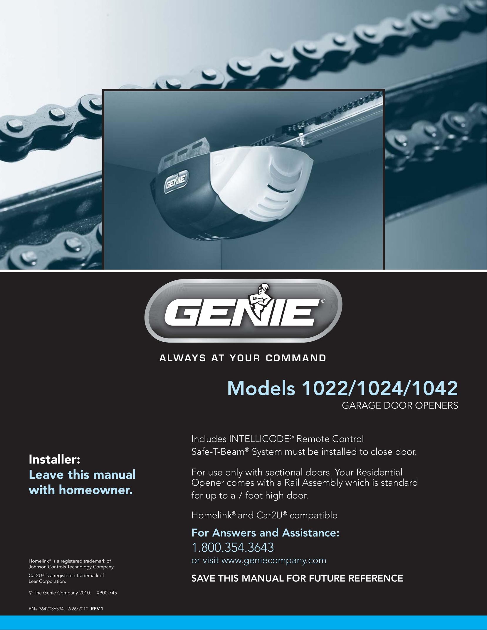 Genie 1022 Garage Door Opener User Manual