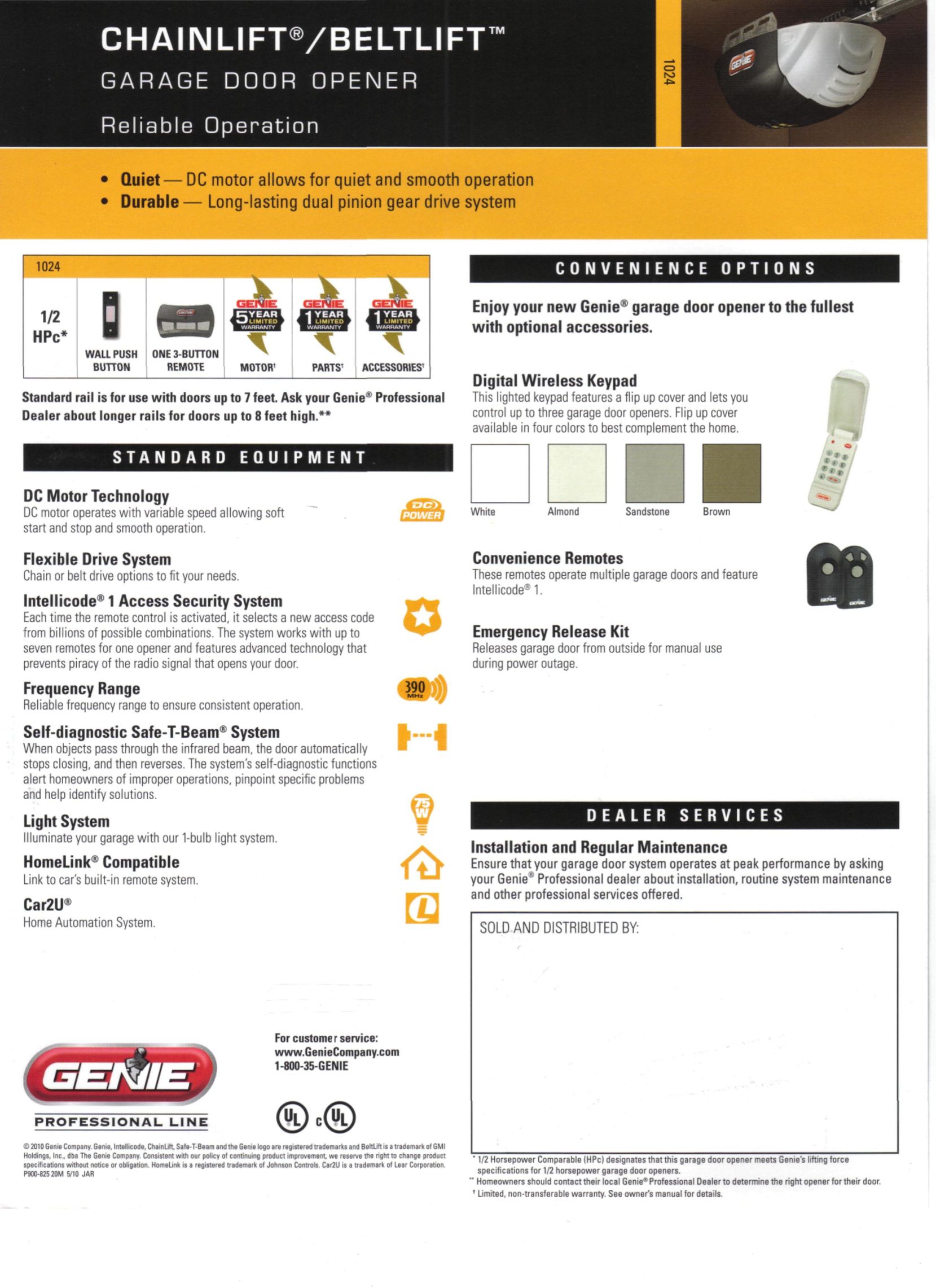 Genie 1024 Garage Door Opener User Manual