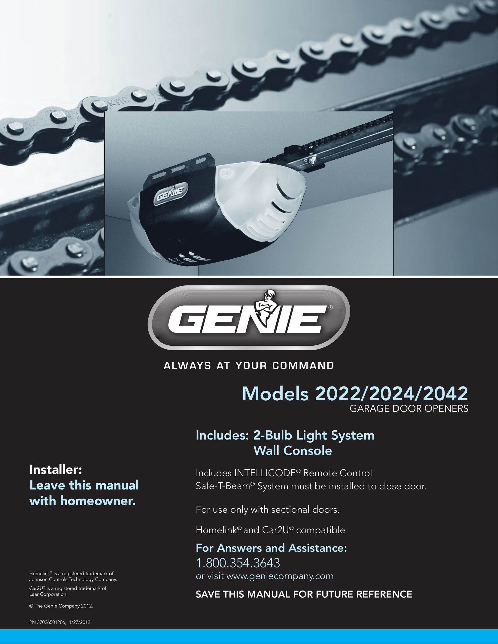 Genie 2022 Garage Door Opener User Manual