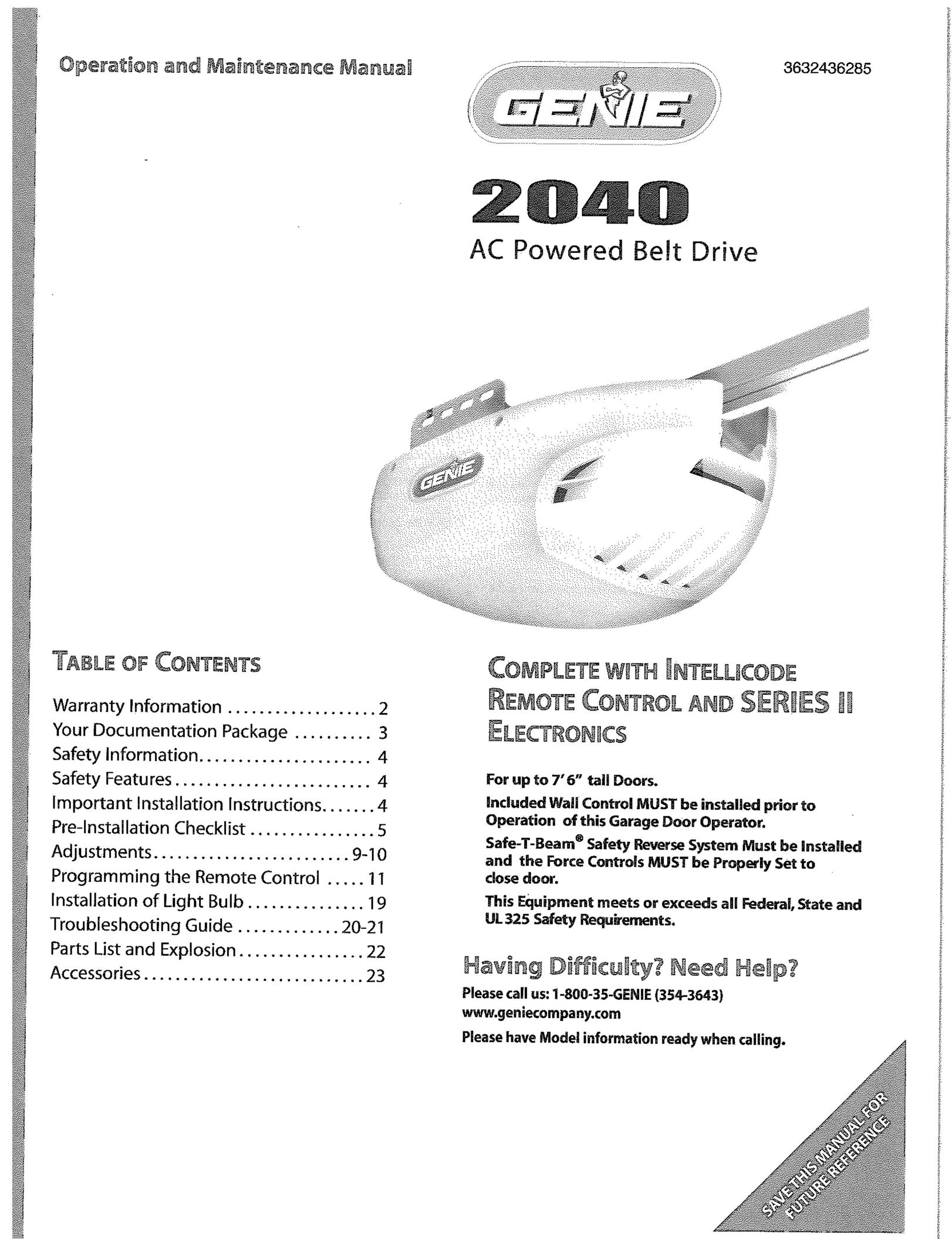 Genie 2040 Garage Door Opener User Manual