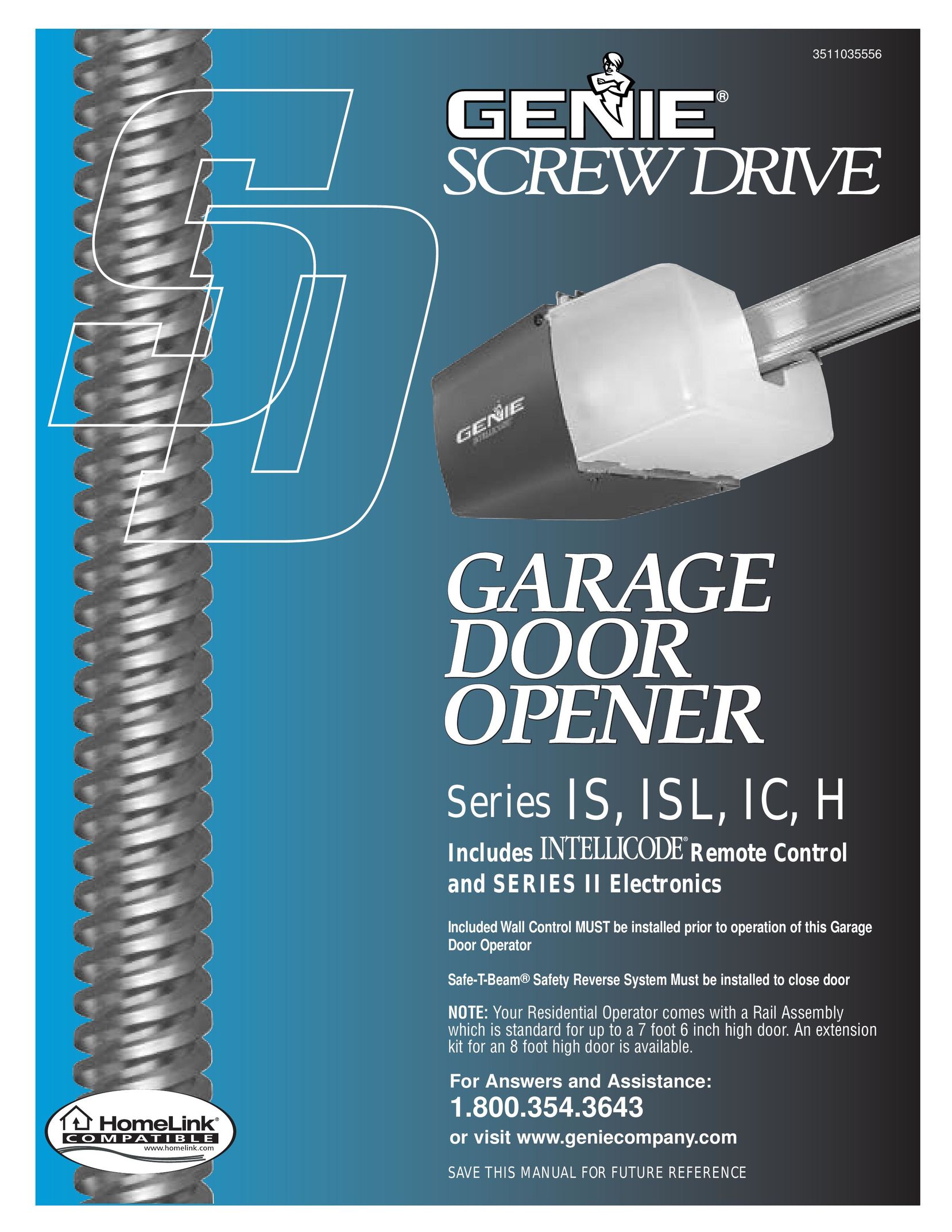 Genie 3511035556 Garage Door Opener User Manual