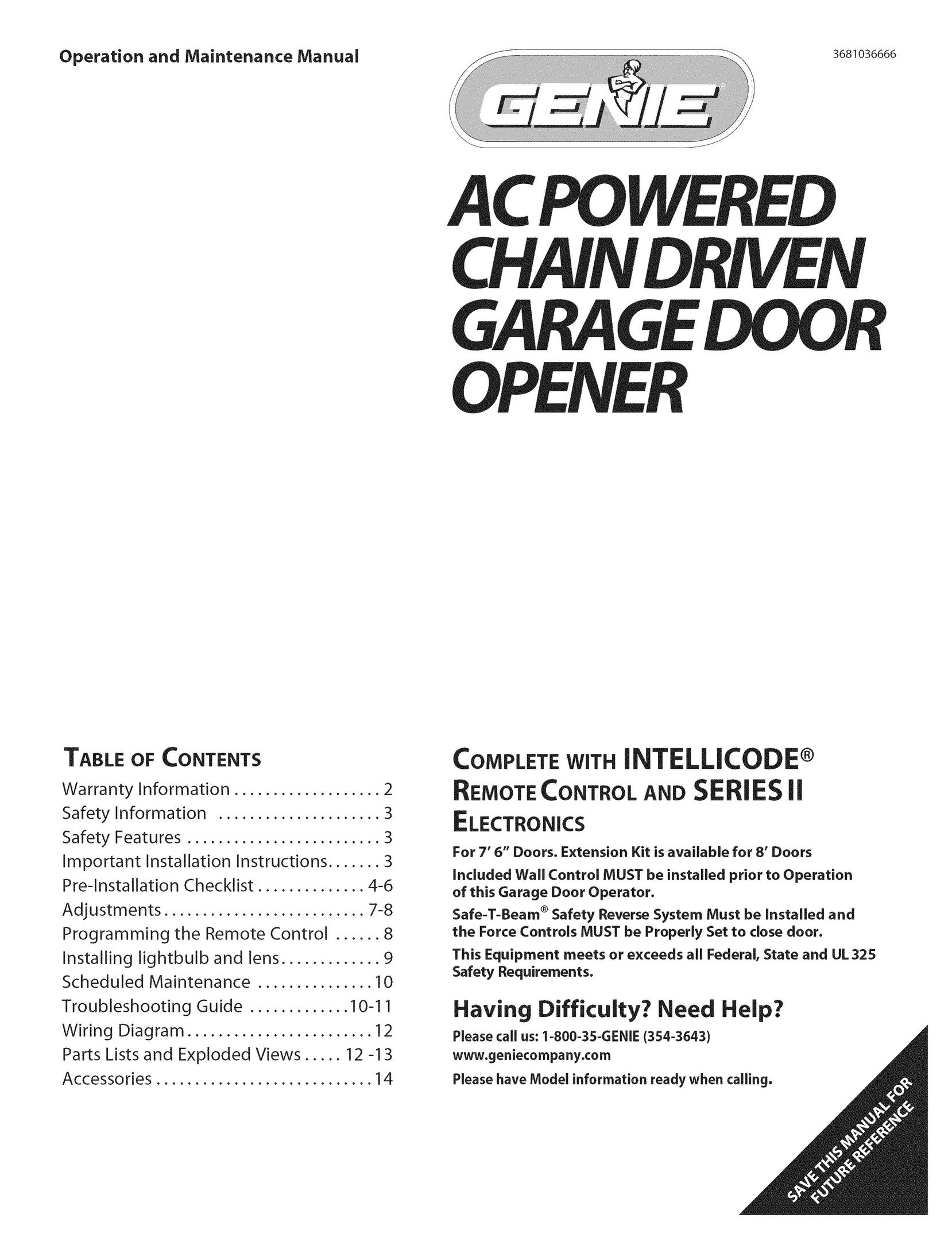 Genie 3681036666 Garage Door Opener User Manual