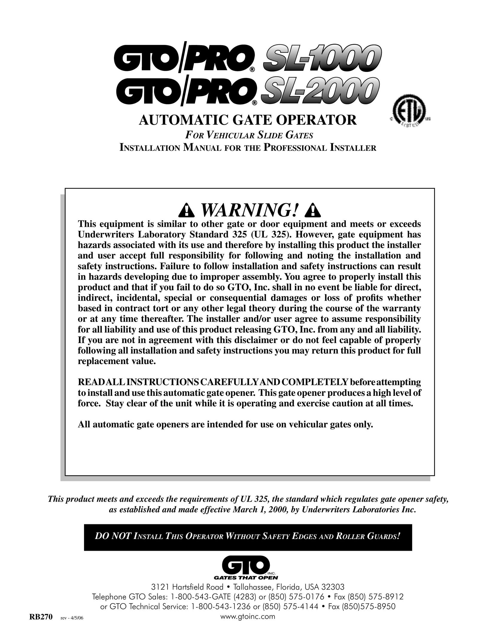 GTO SL-1000B Garage Door Opener User Manual